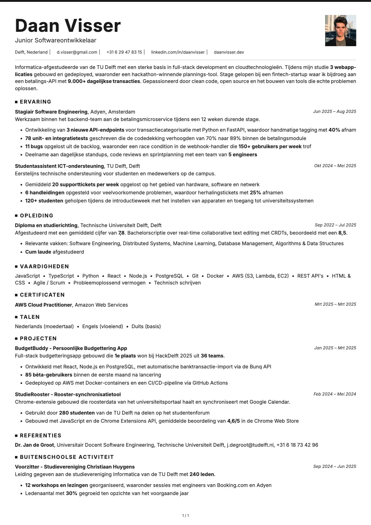 Junior Softwareontwikkelaar resume example