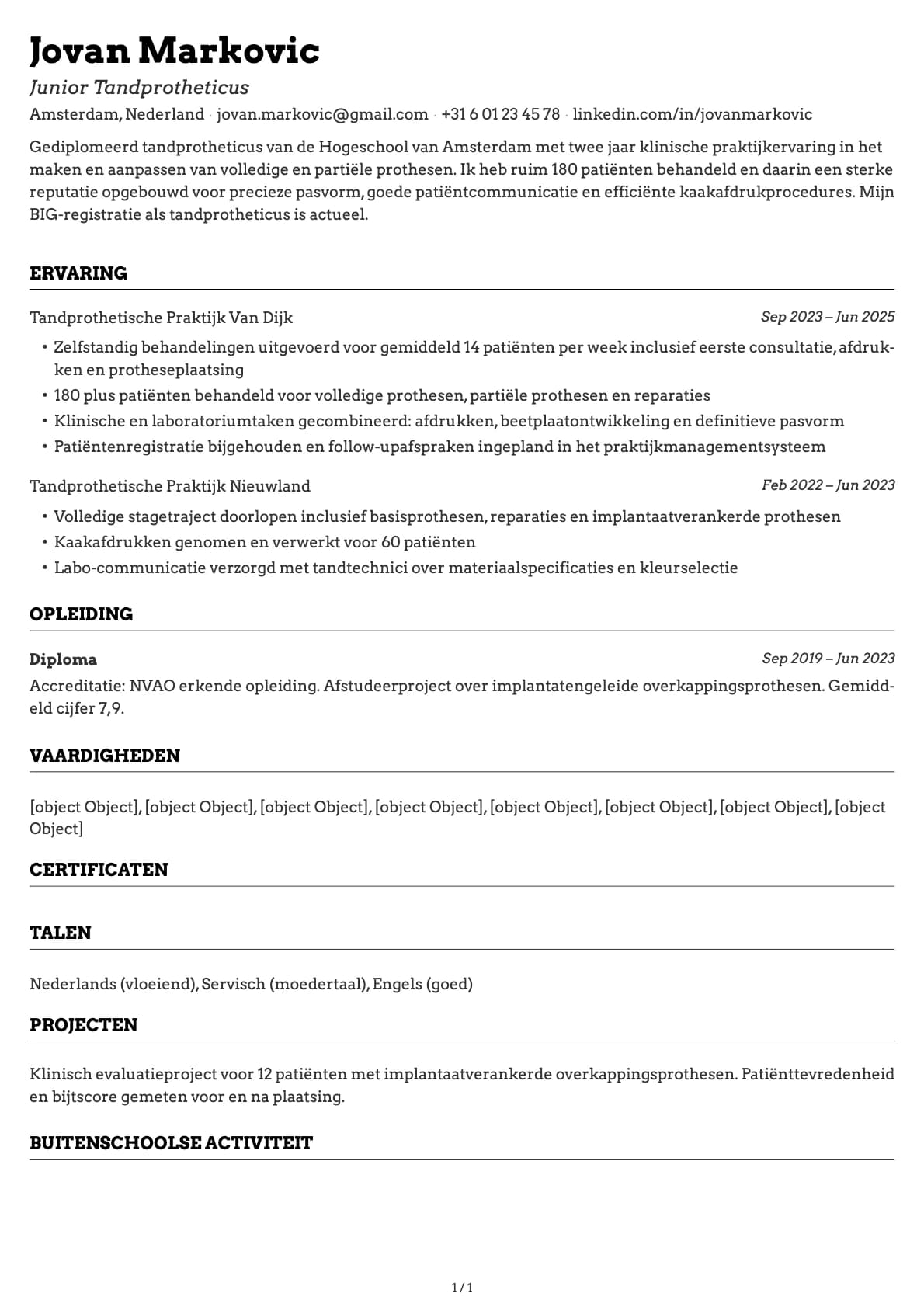 Junior Tandprotheticus resume example
