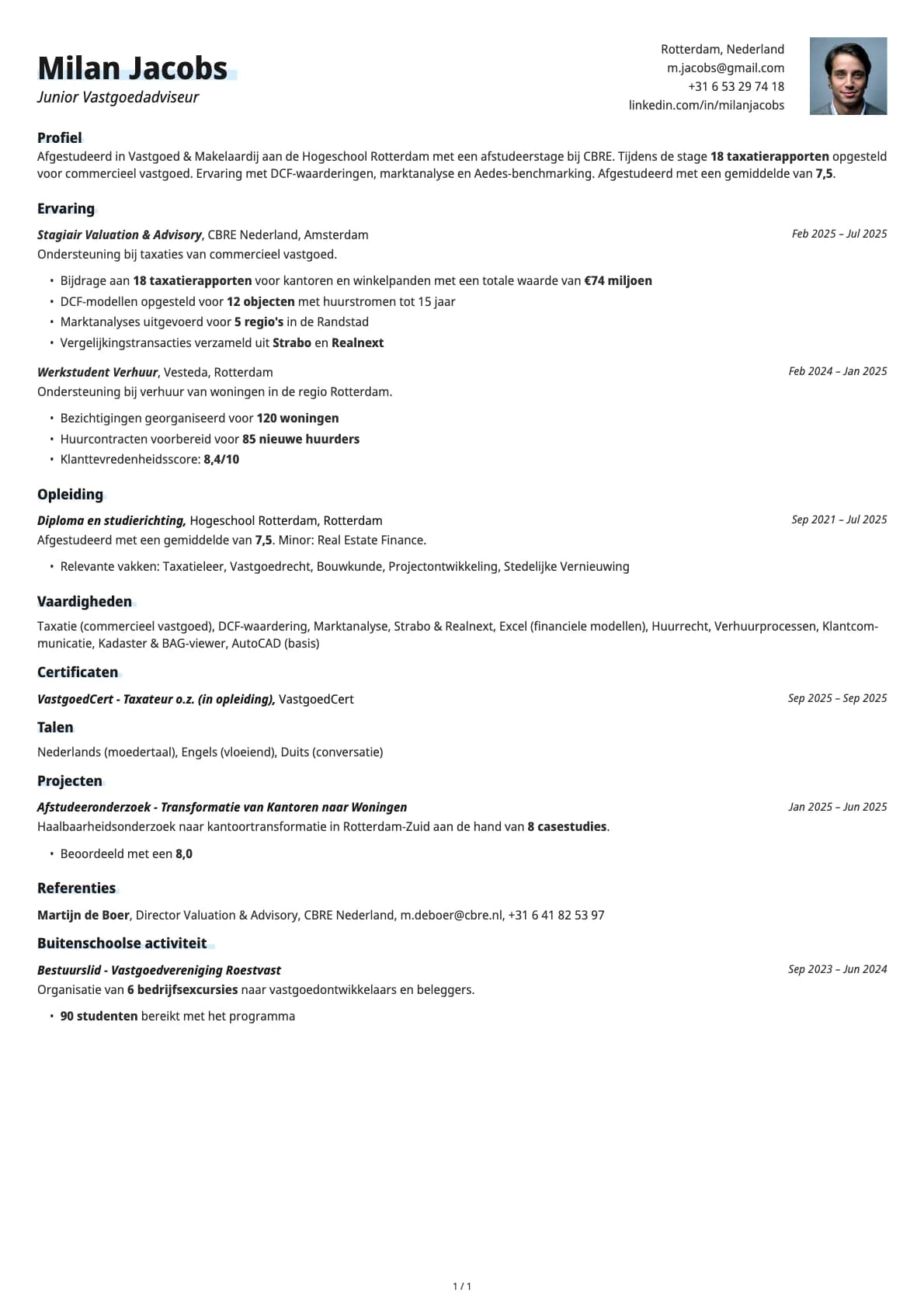 Junior Vastgoedadviseur resume example