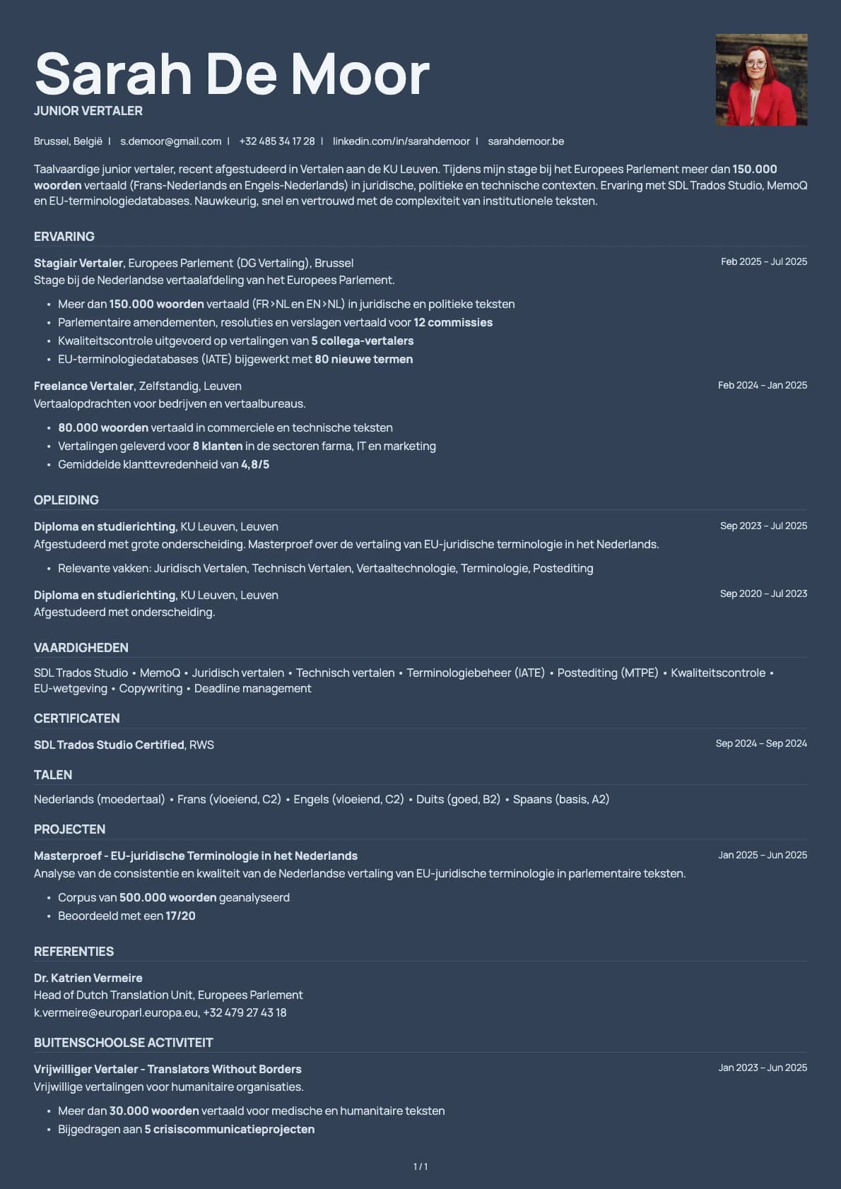 Junior Vertaler resume example