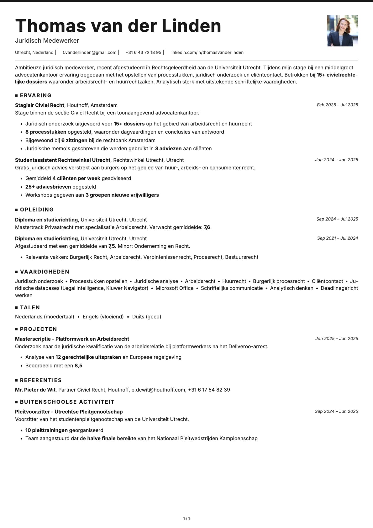 Juridisch Medewerker Starter resume example