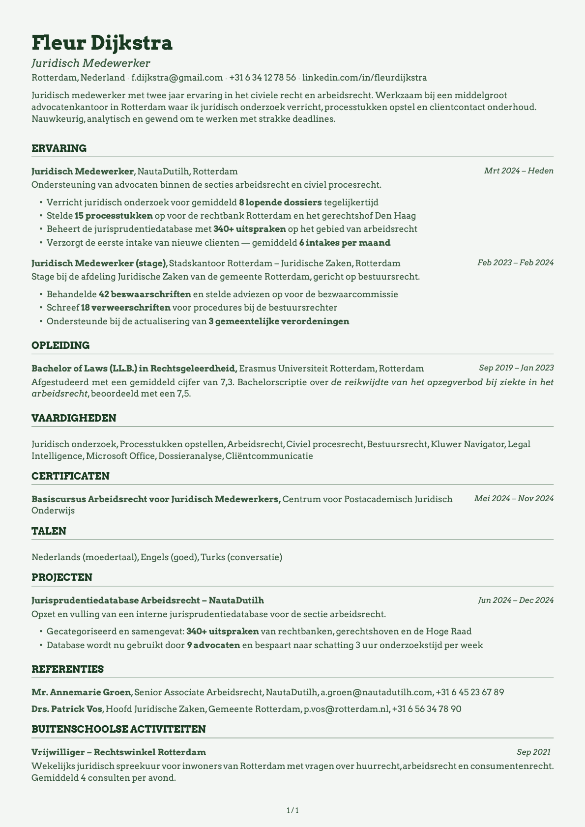 Juridisch Medewerker resume example