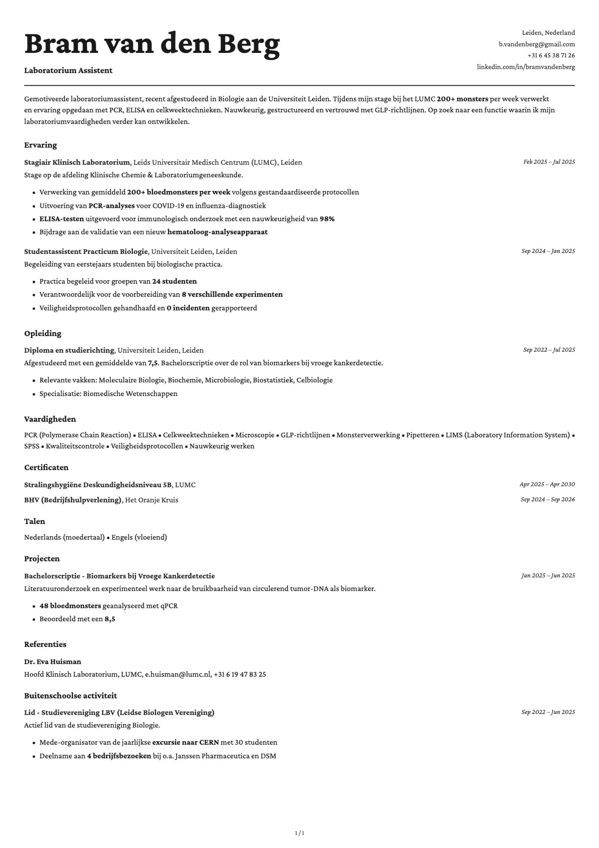Laboratorium Assistent resume example