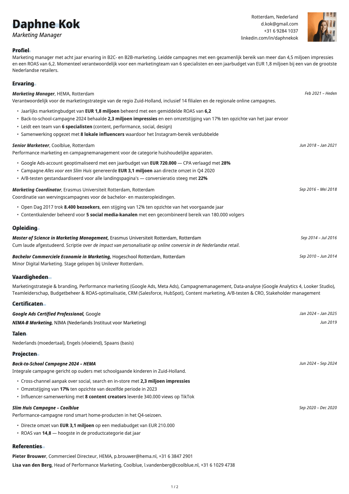 Marketing Manager resume example