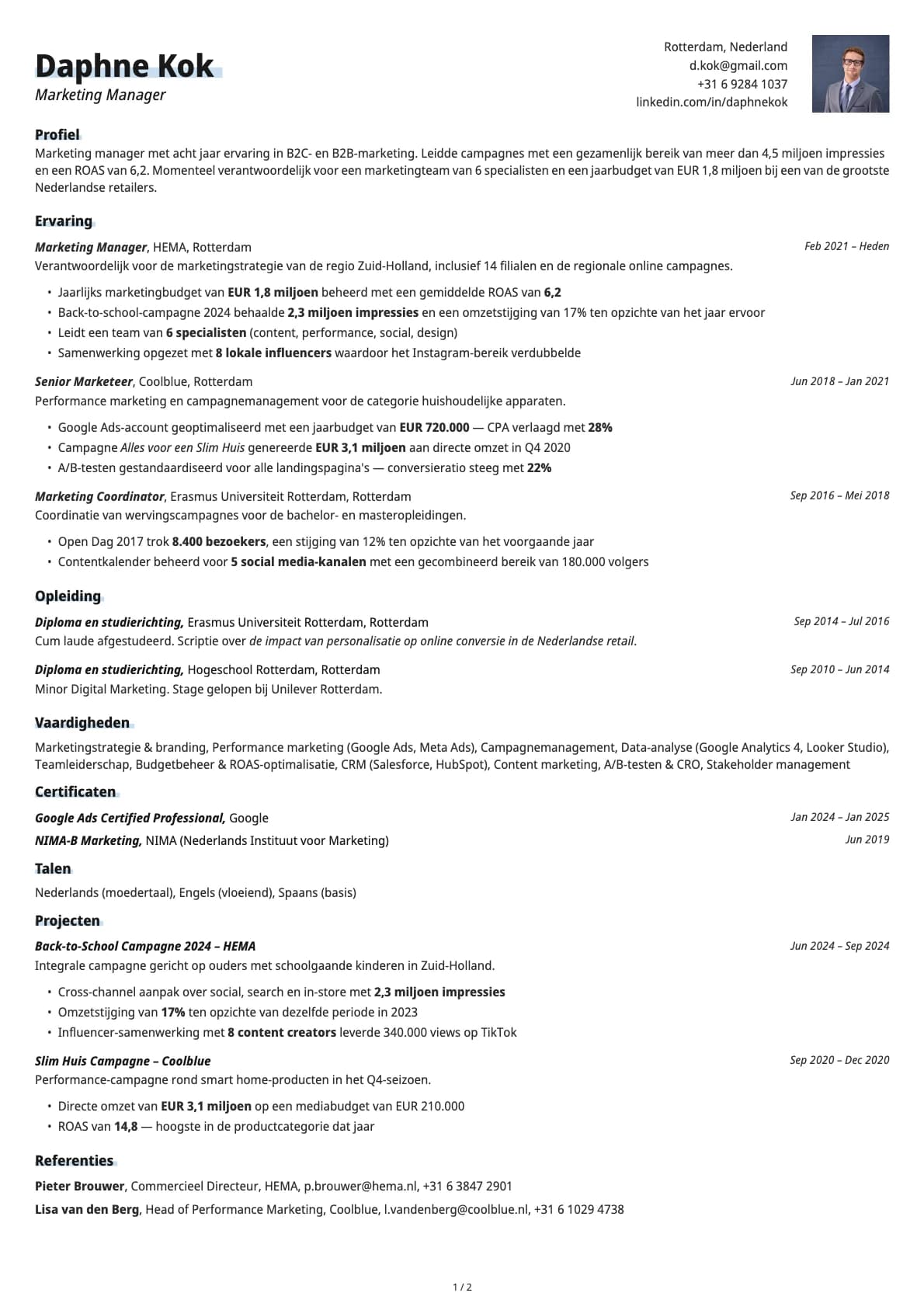 Marketingmanager resume example