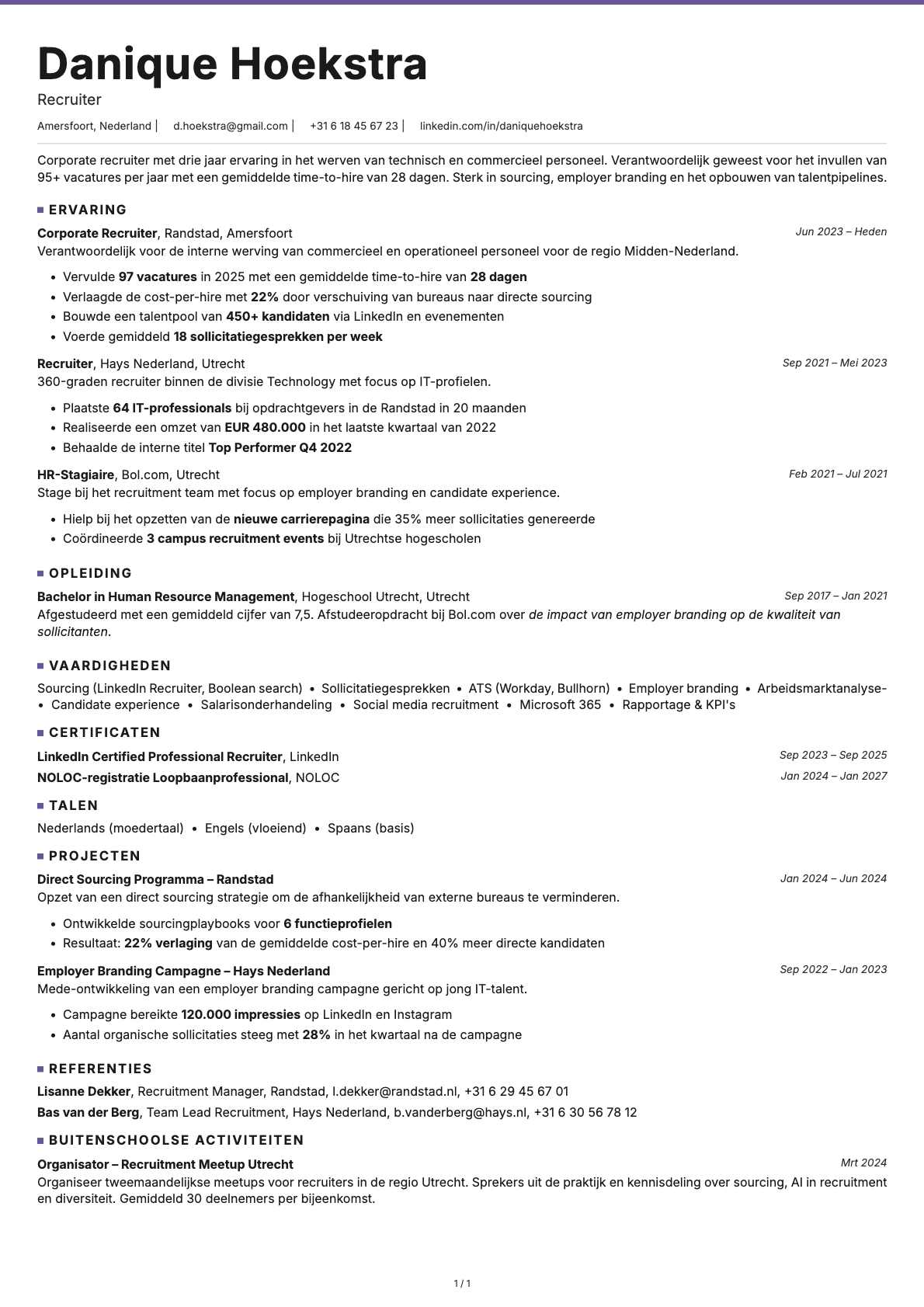Recruiter resume example