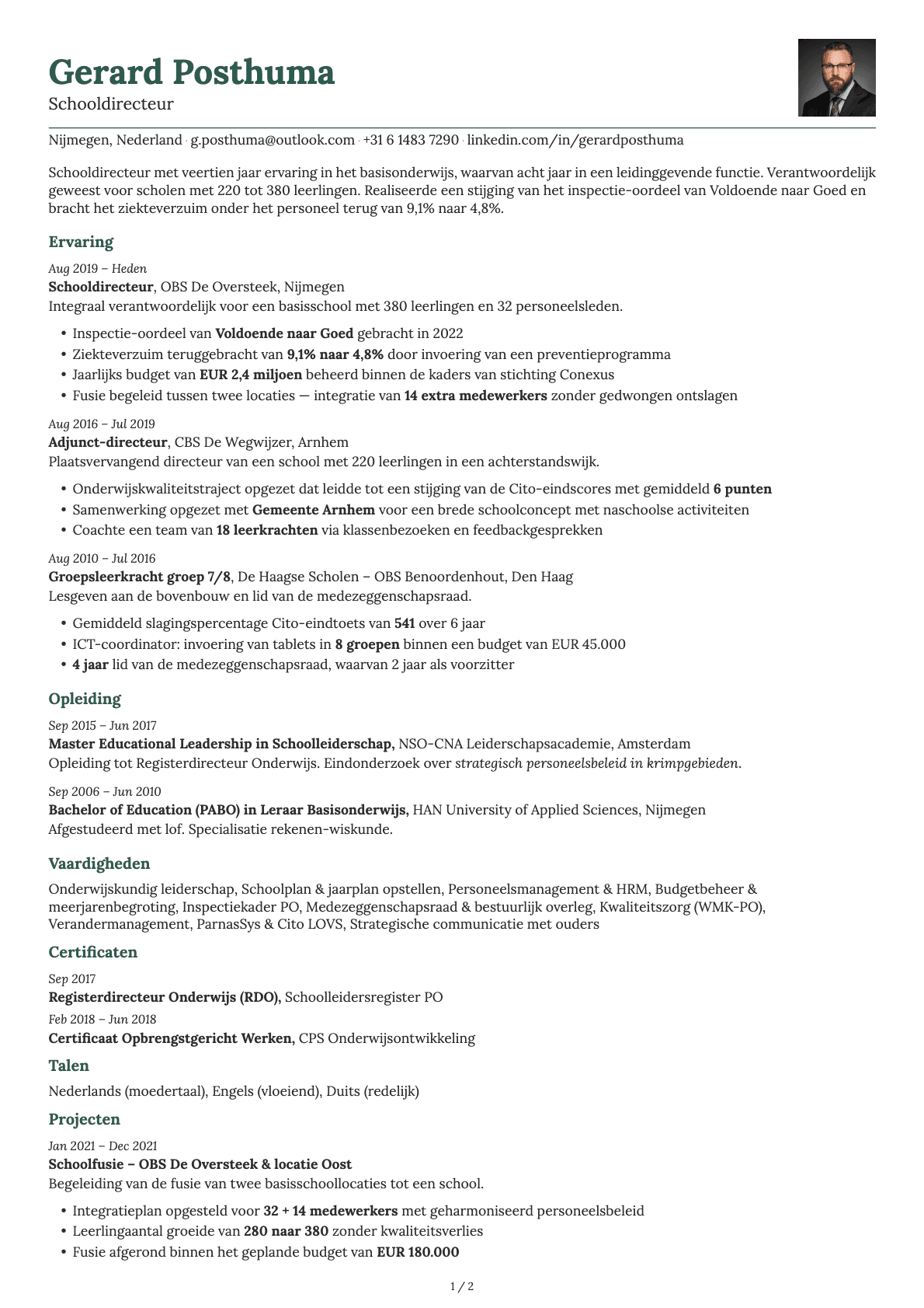 Schooldirecteur resume example
