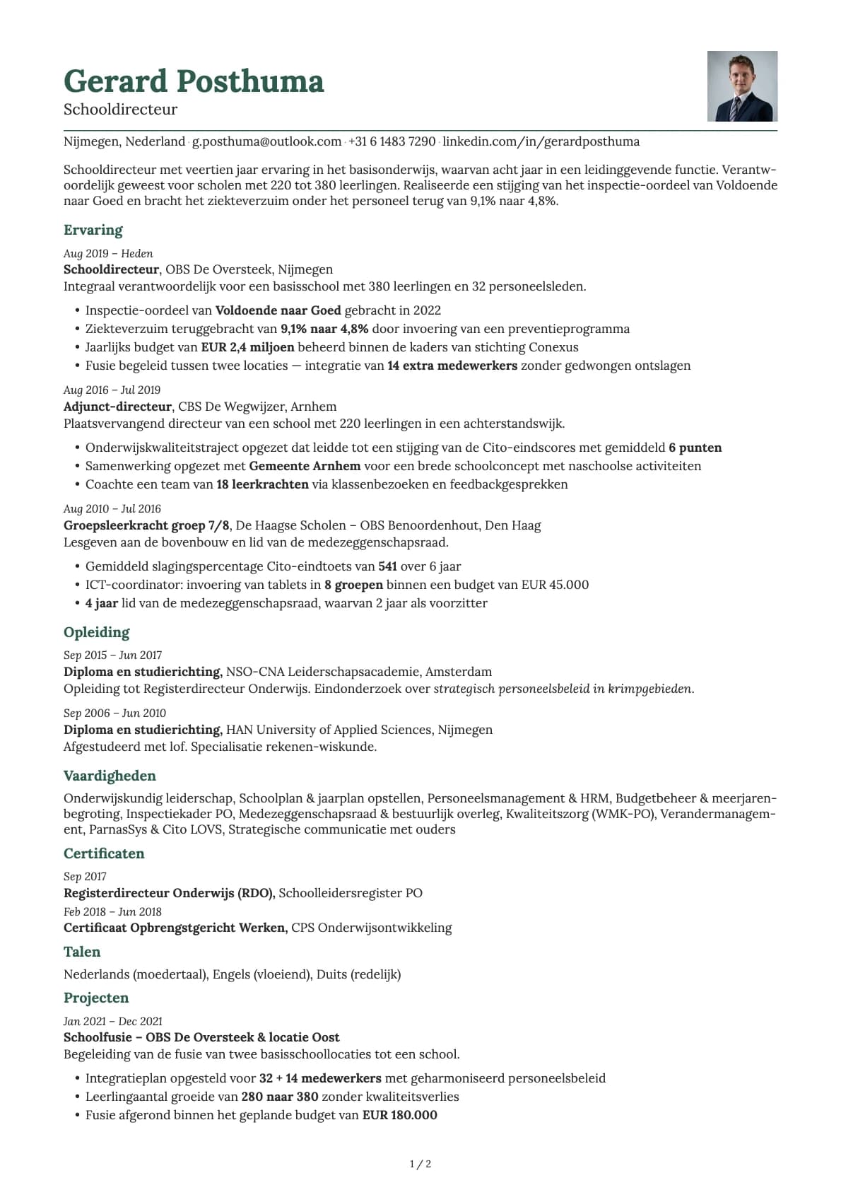 Schooldirecteur resume example