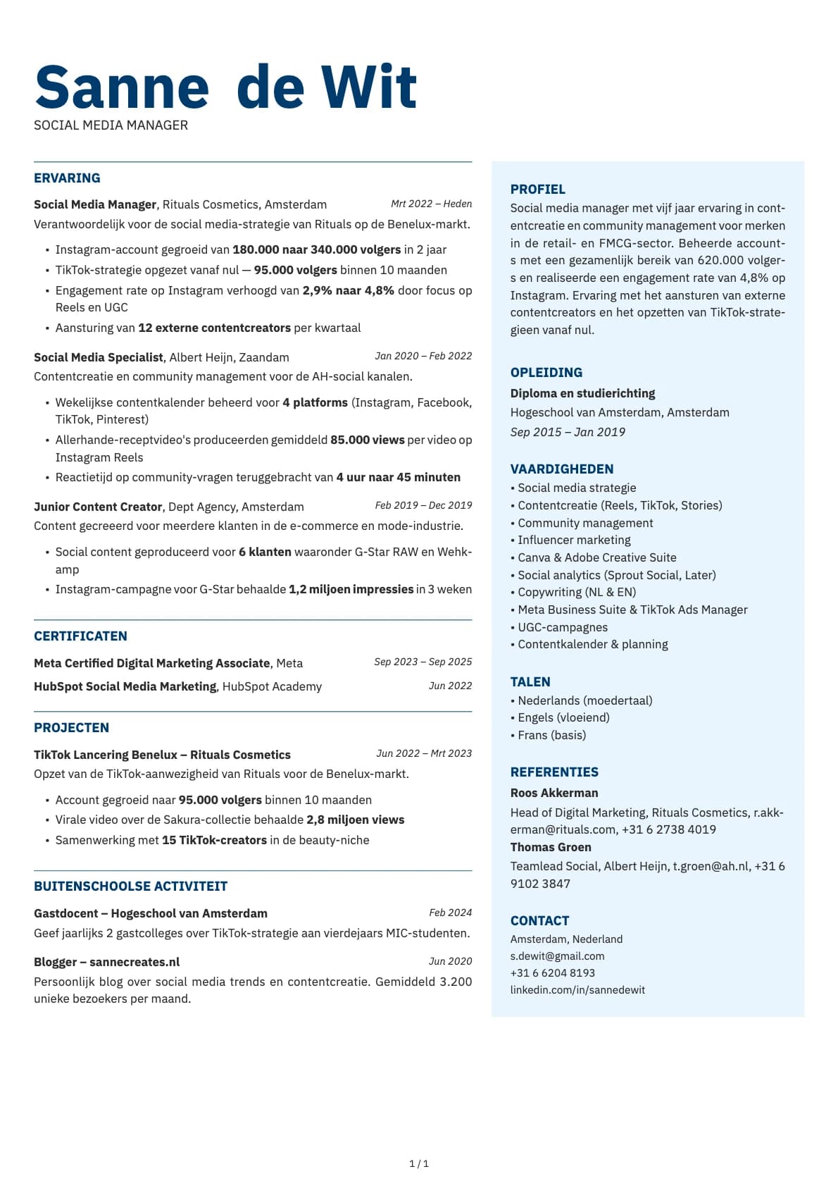 Socialmediamanager resume example