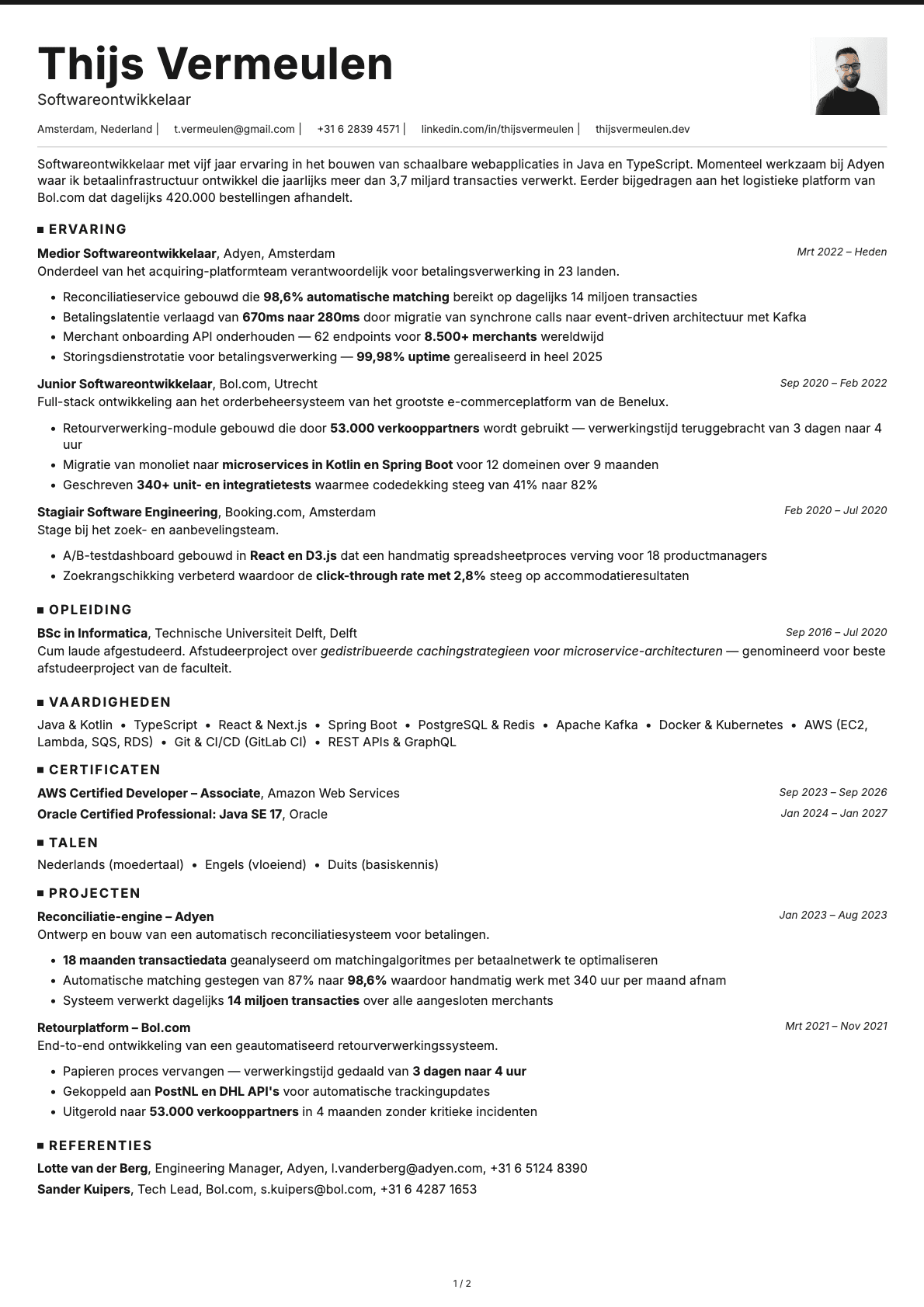 Softwareontwikkelaar resume example