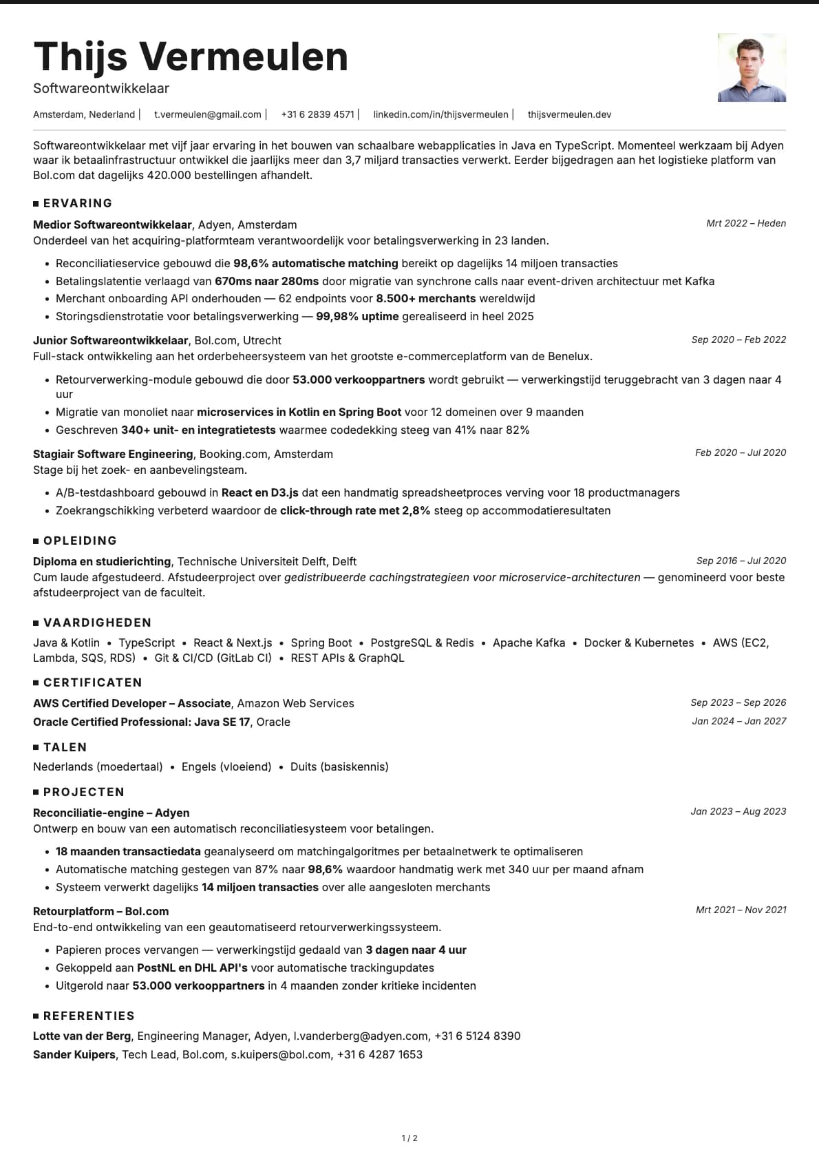 Softwareontwikkelaar resume example