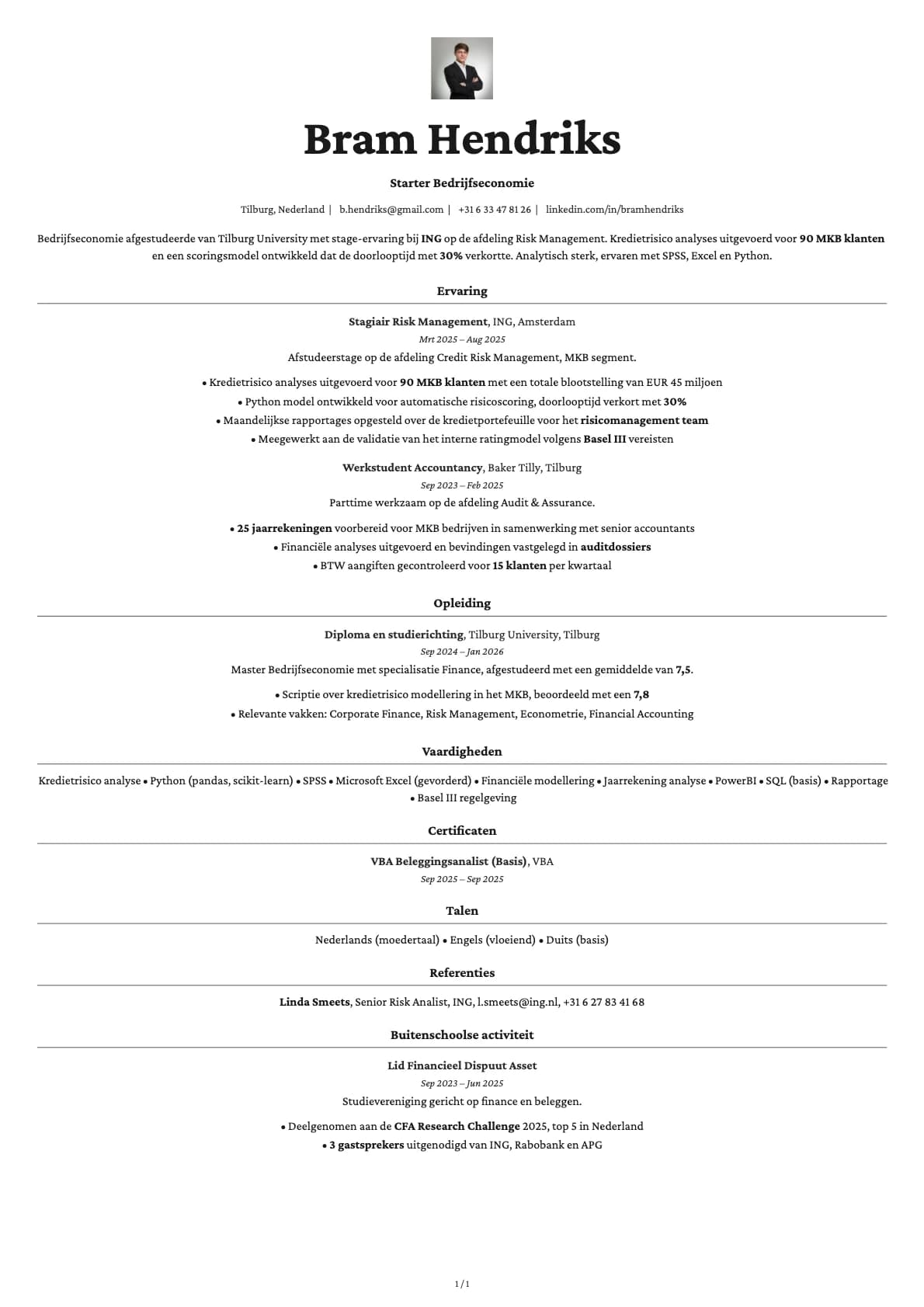 Starter Bedrijfseconomie resume example