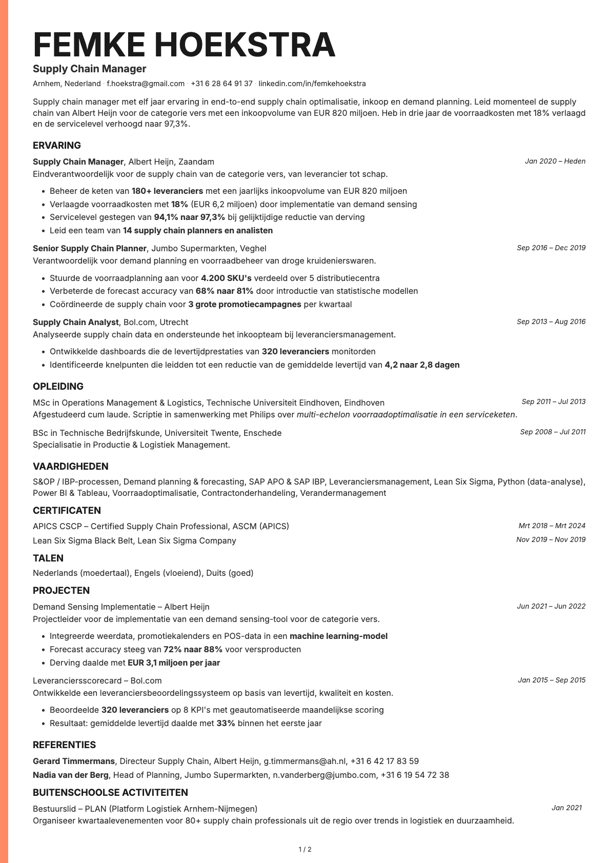 Supply Chain Manager resume example