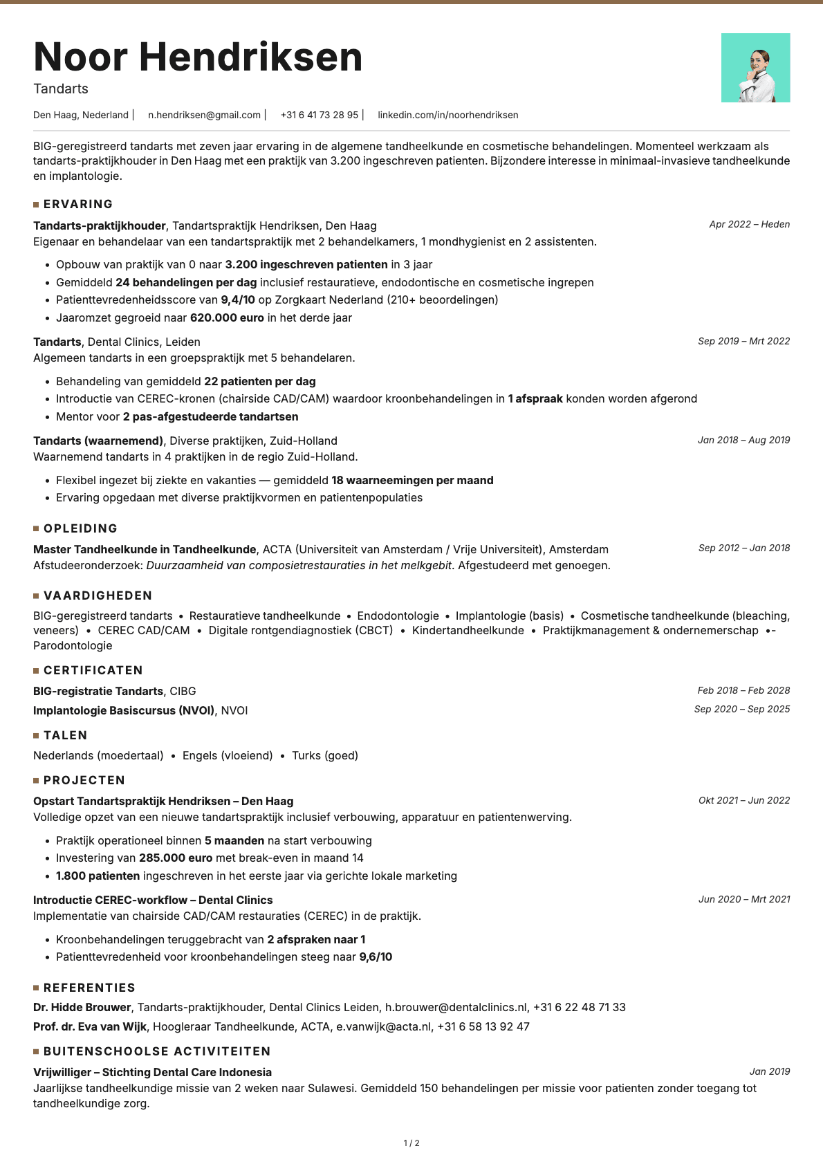 Tandarts resume example