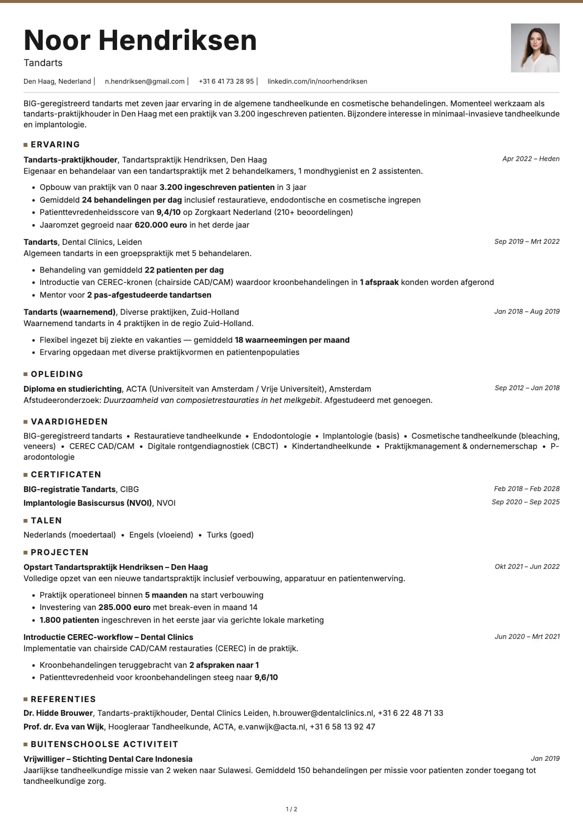 Tandarts resume example