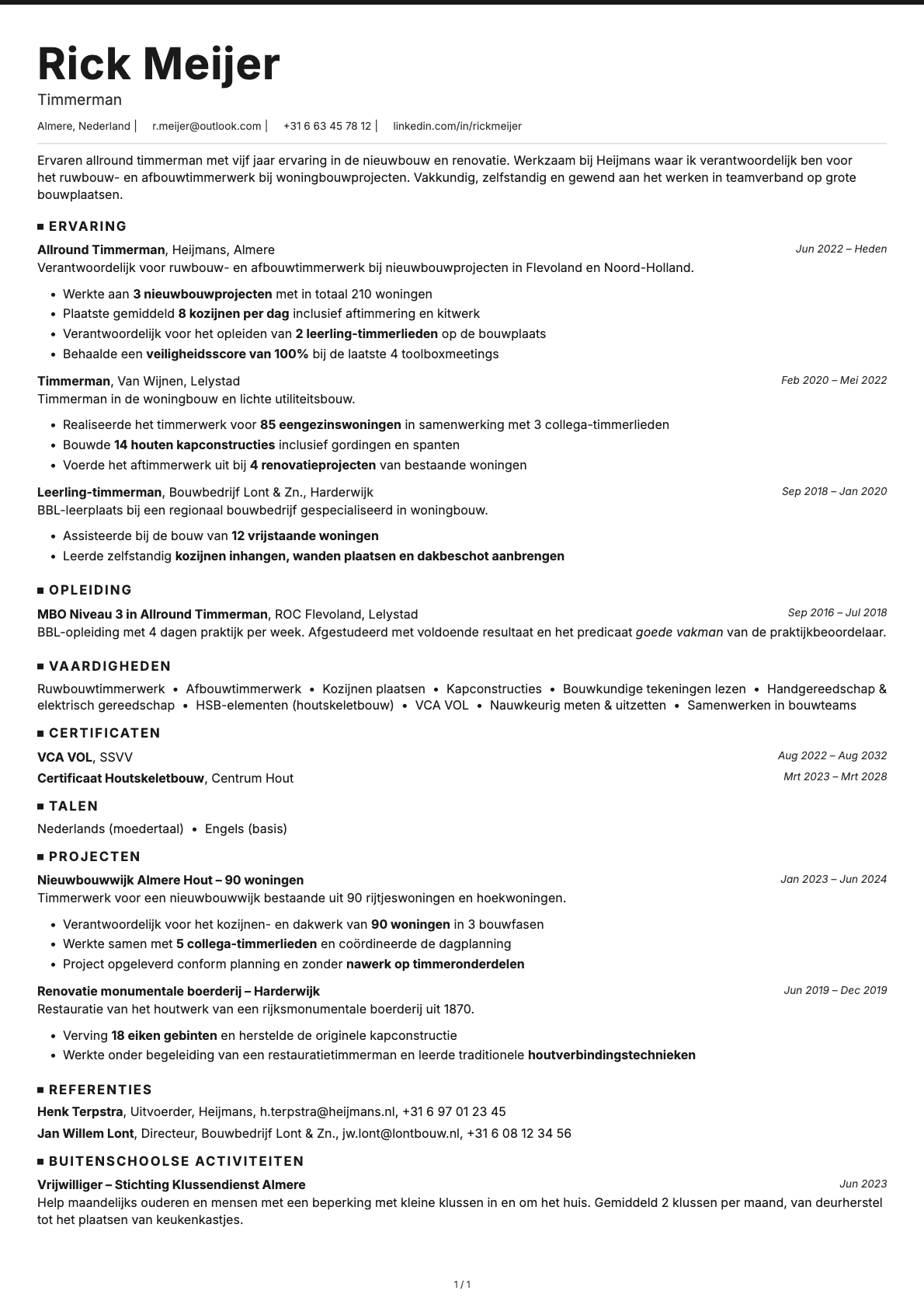 Timmerman resume example