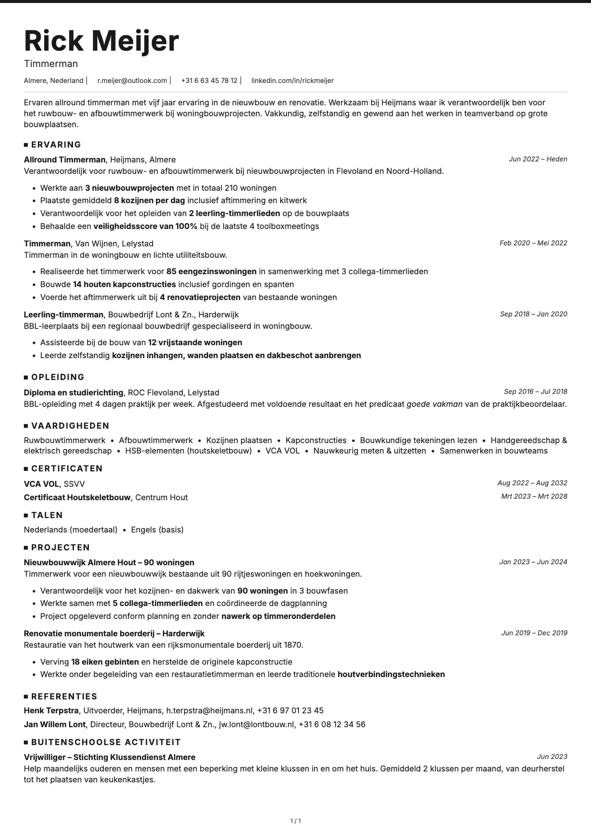 Timmerman resume example