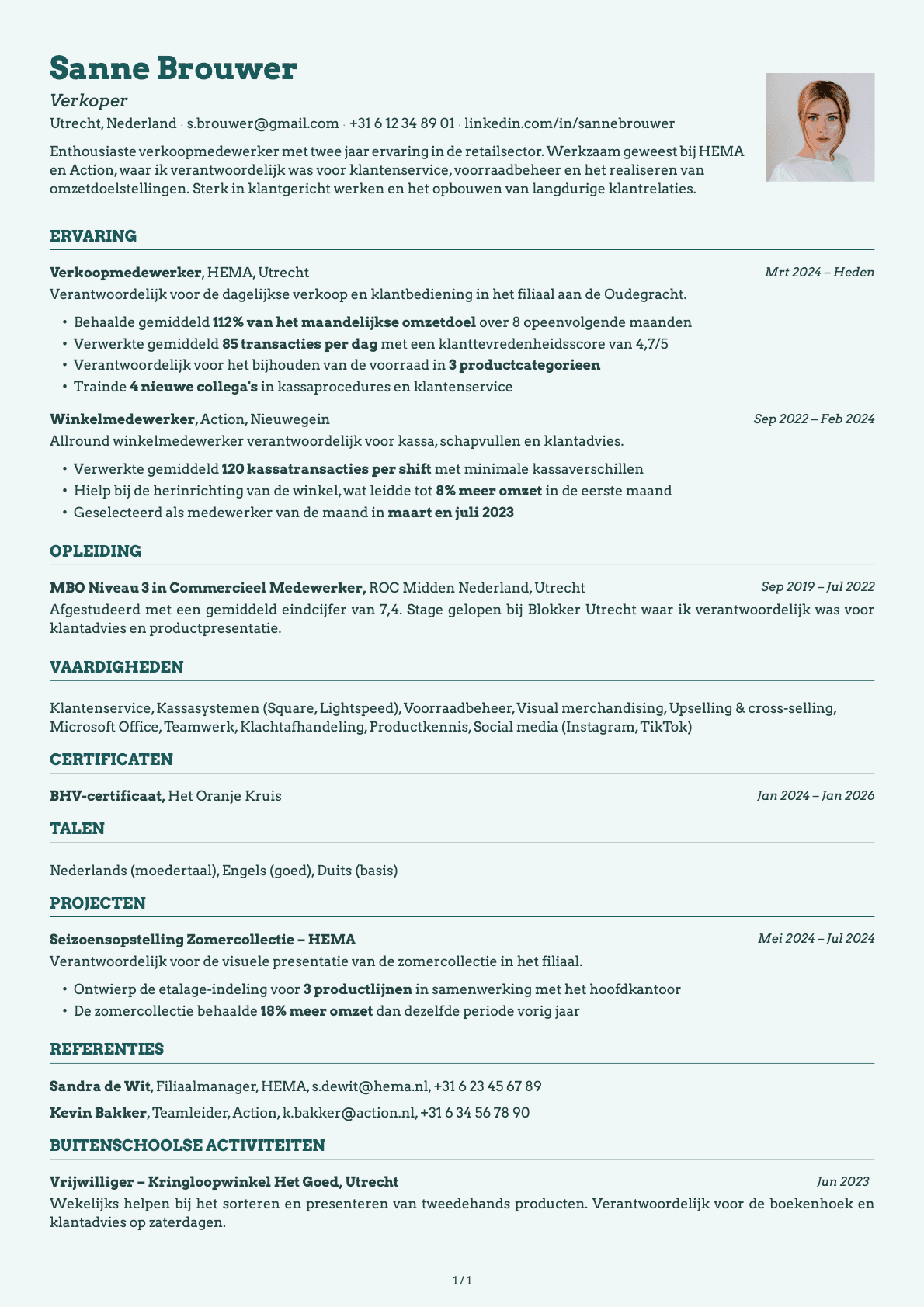 Verkoper resume example