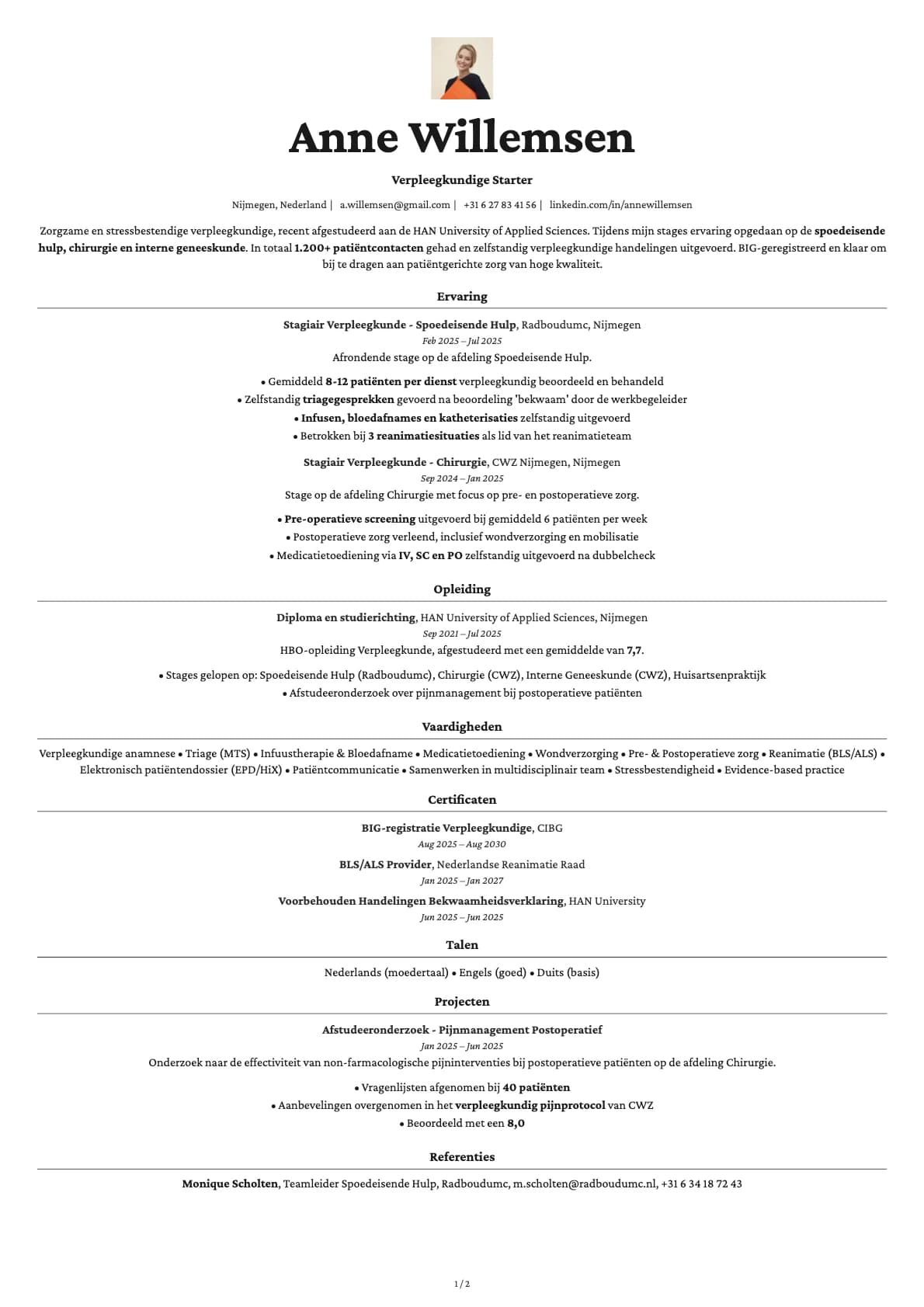 Verpleegkundige Starter resume example