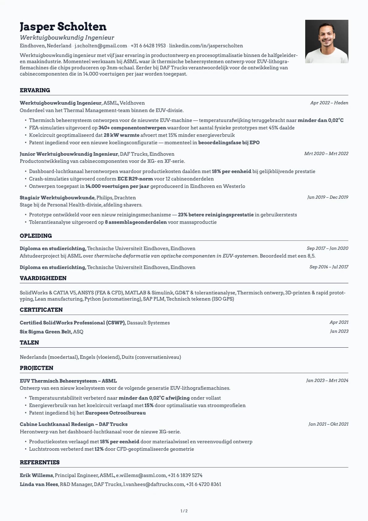 Werktuigbouwkundig Ingenieur resume example