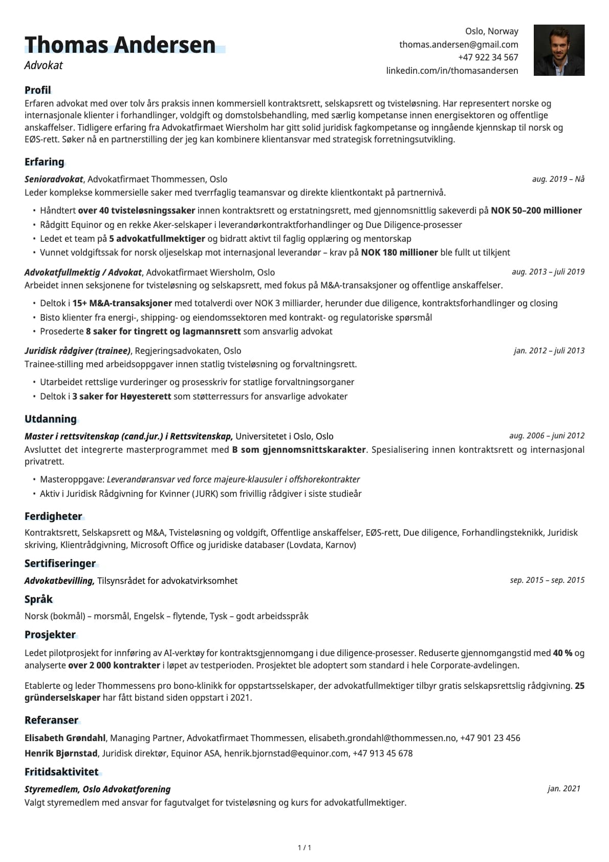 Advokat resume example