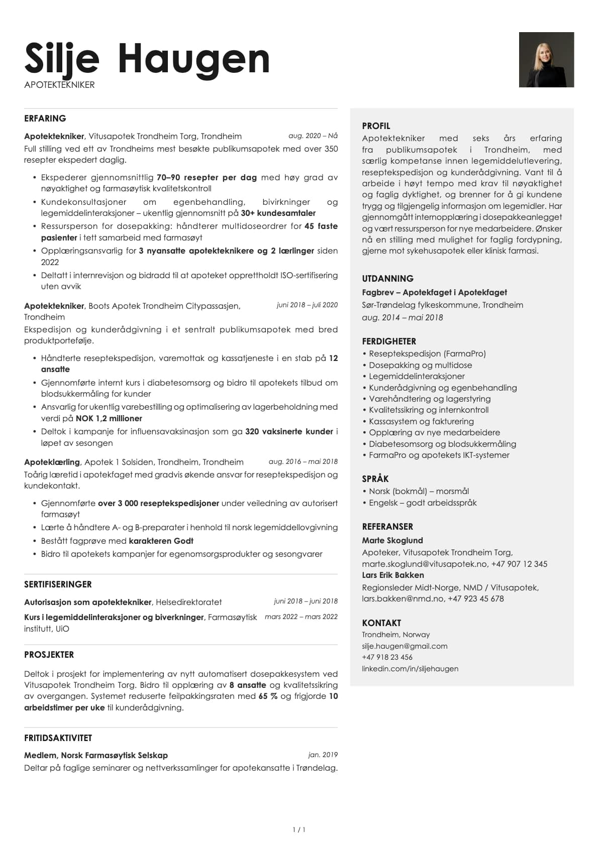Apotektekniker resume example