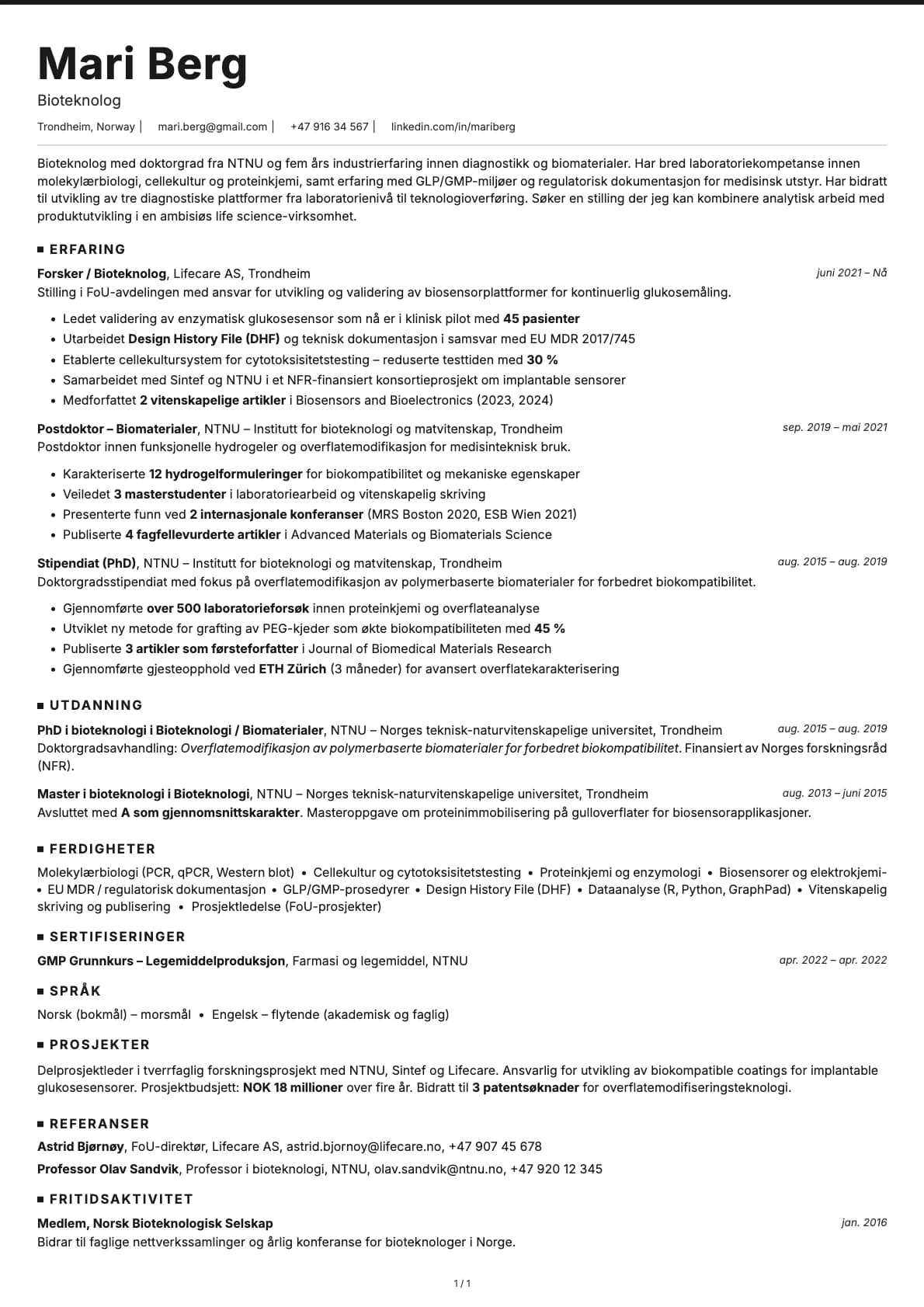 Bioteknolog resume example