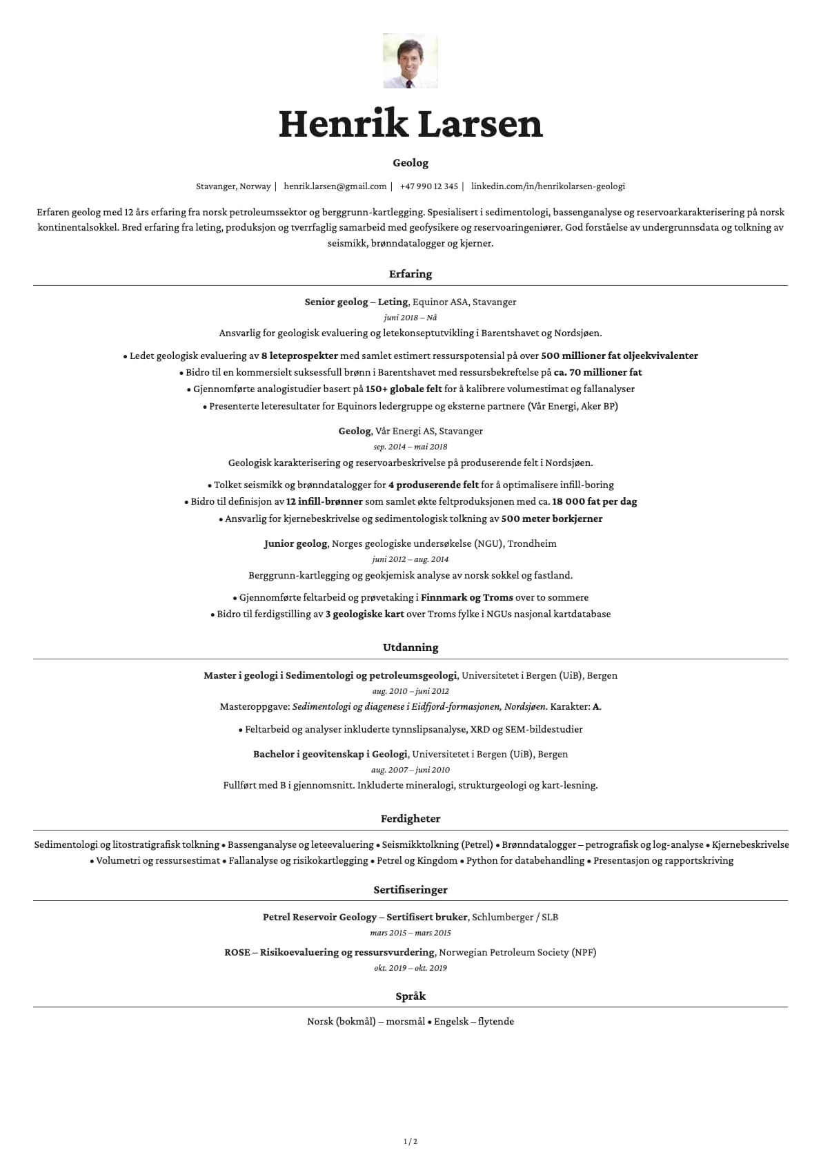 Geolog resume example
