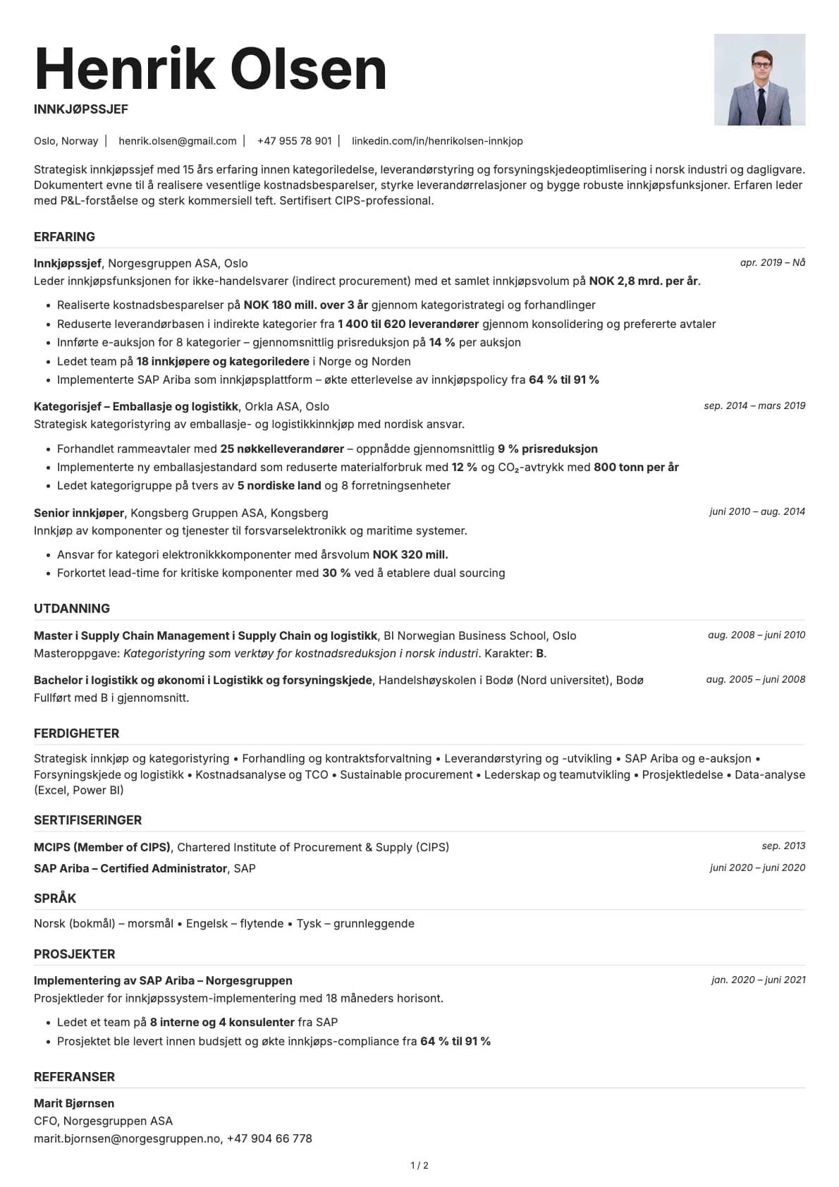 Innkjøpssjef resume example