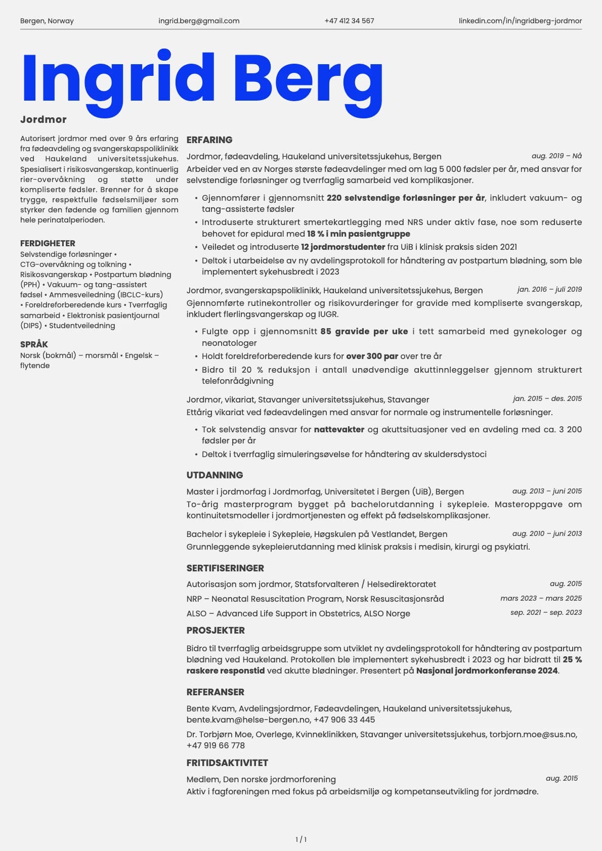 Jordmor resume example