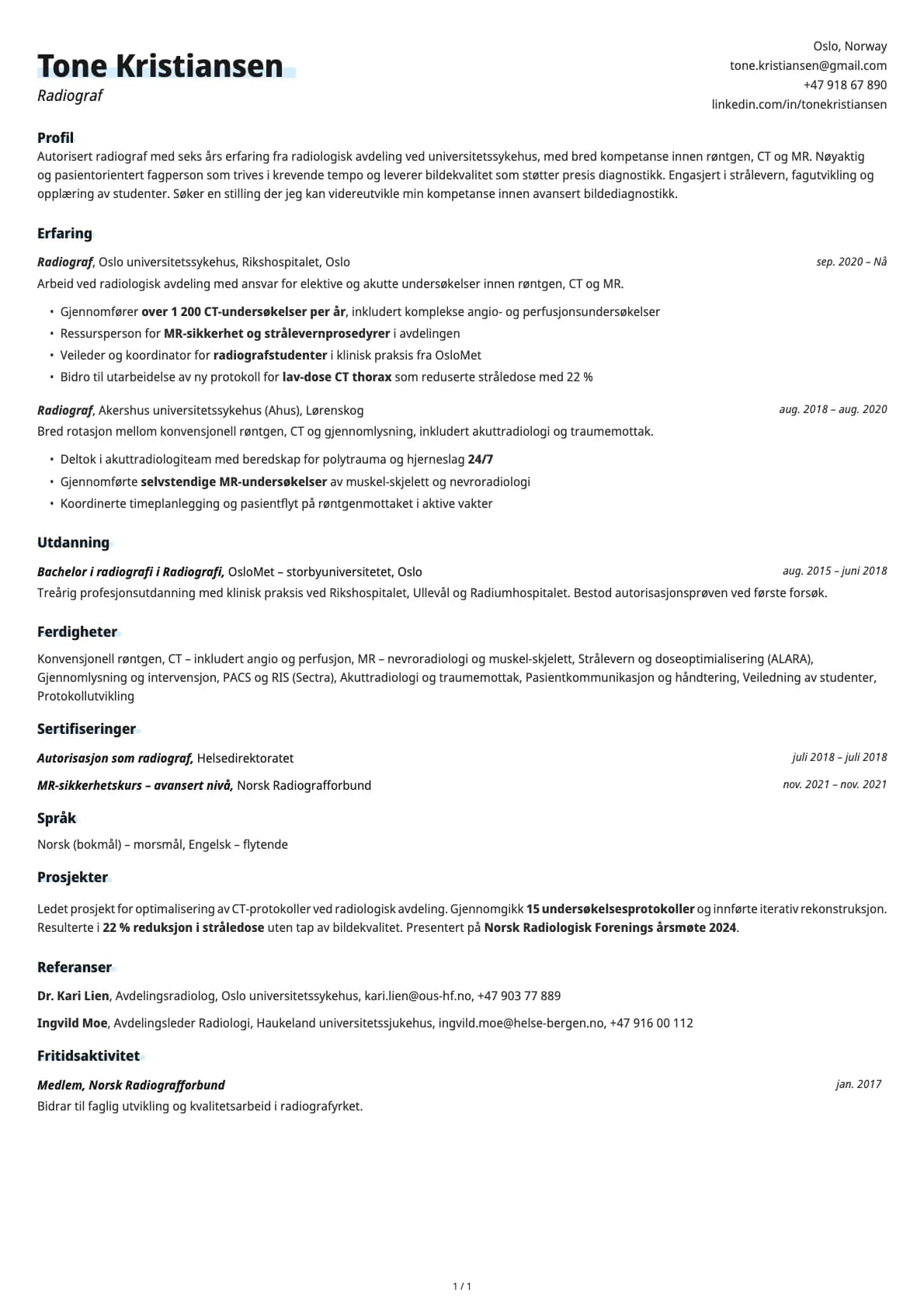 Radiograf resume example