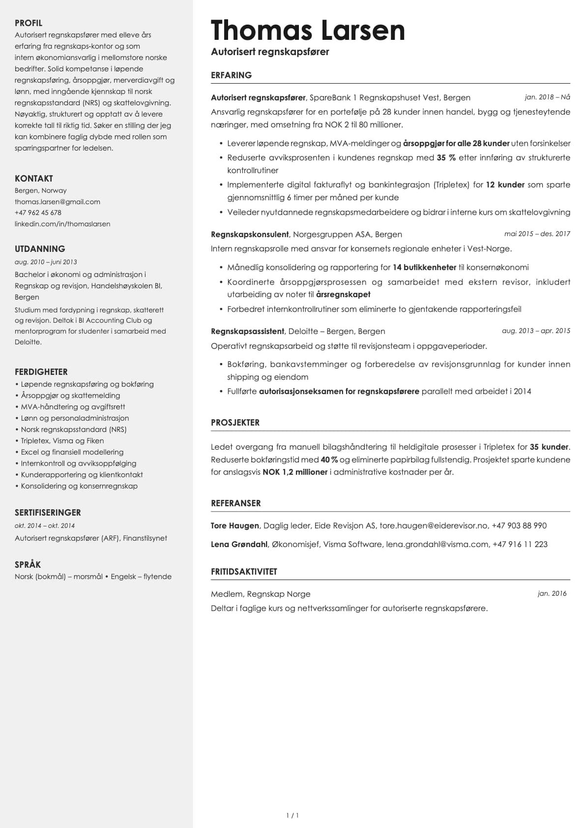 Autorisert regnskapsfører resume example