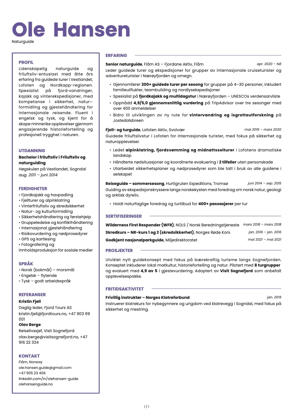 Naturguide resume example