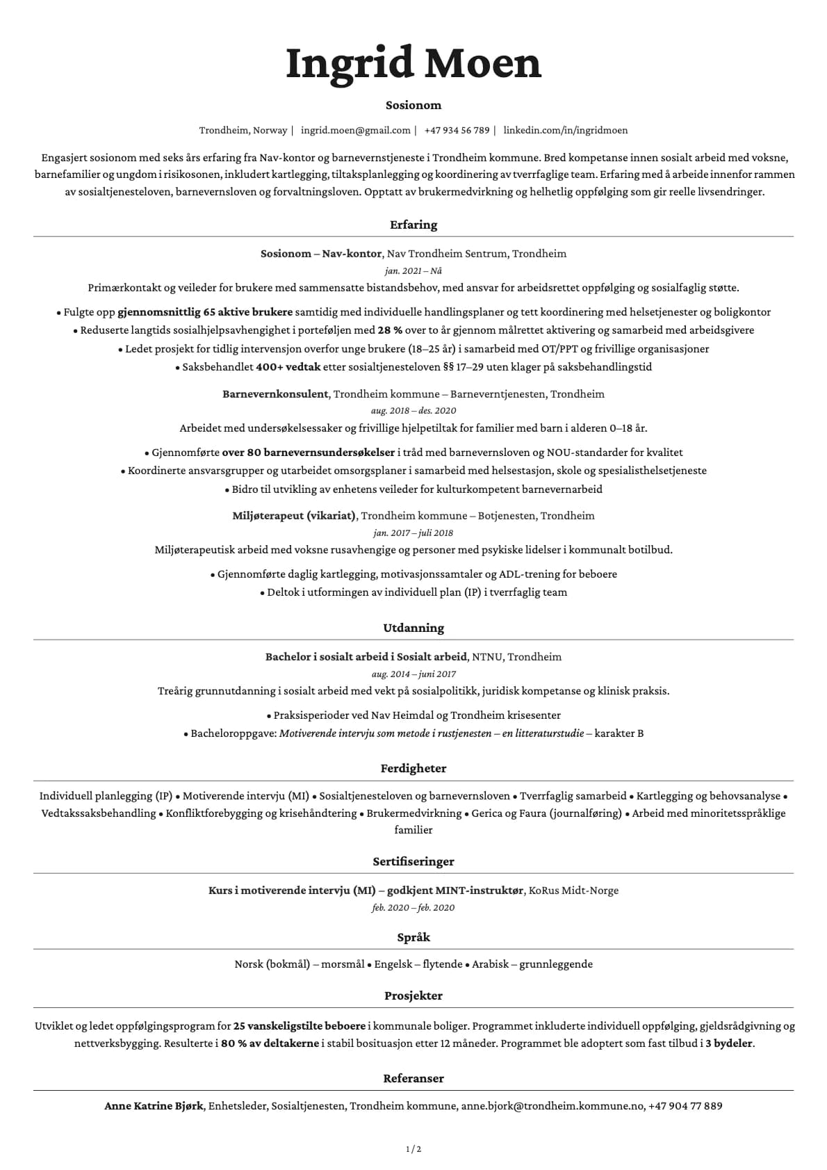 Sosionom resume example