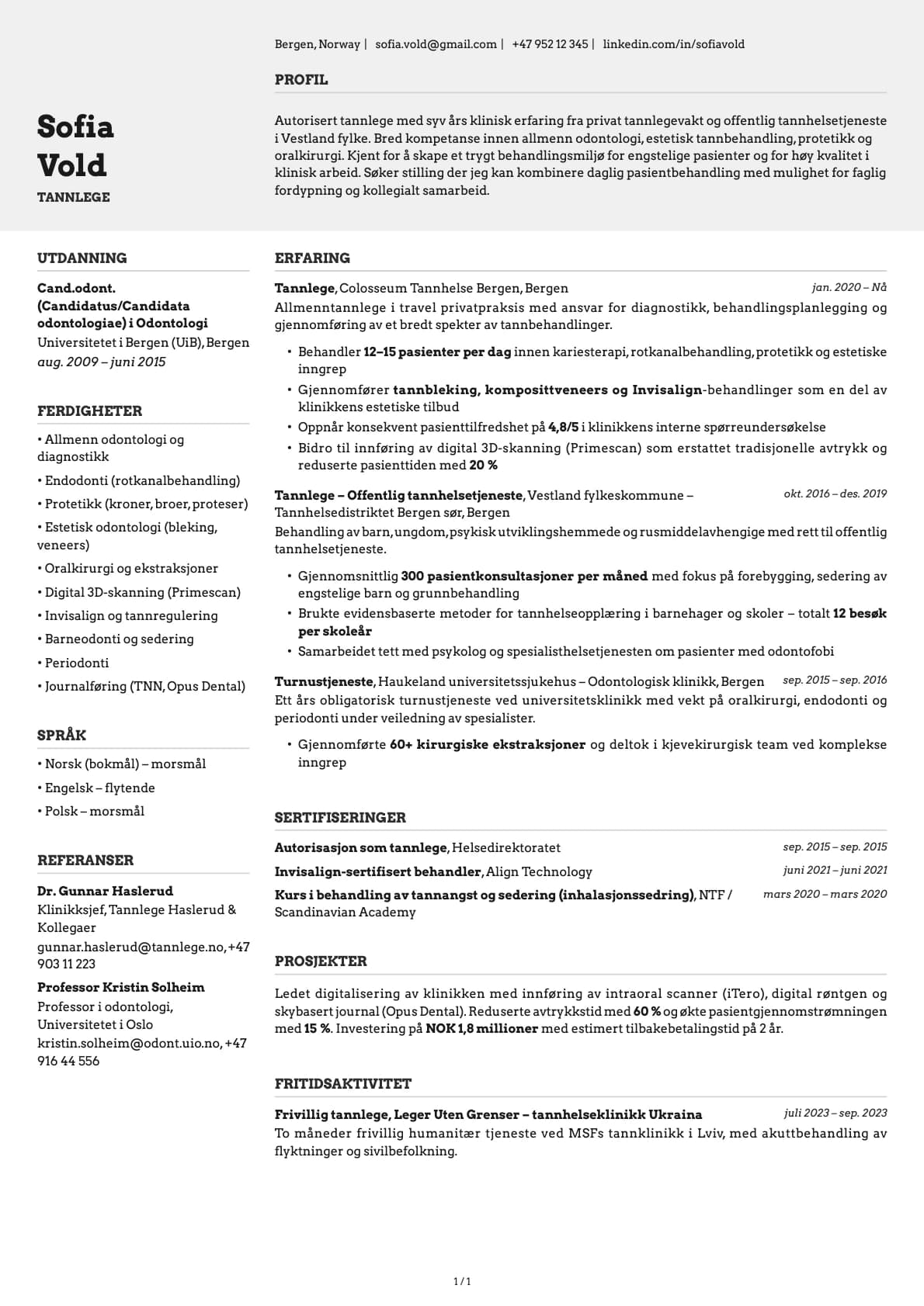 Tannlege resume example