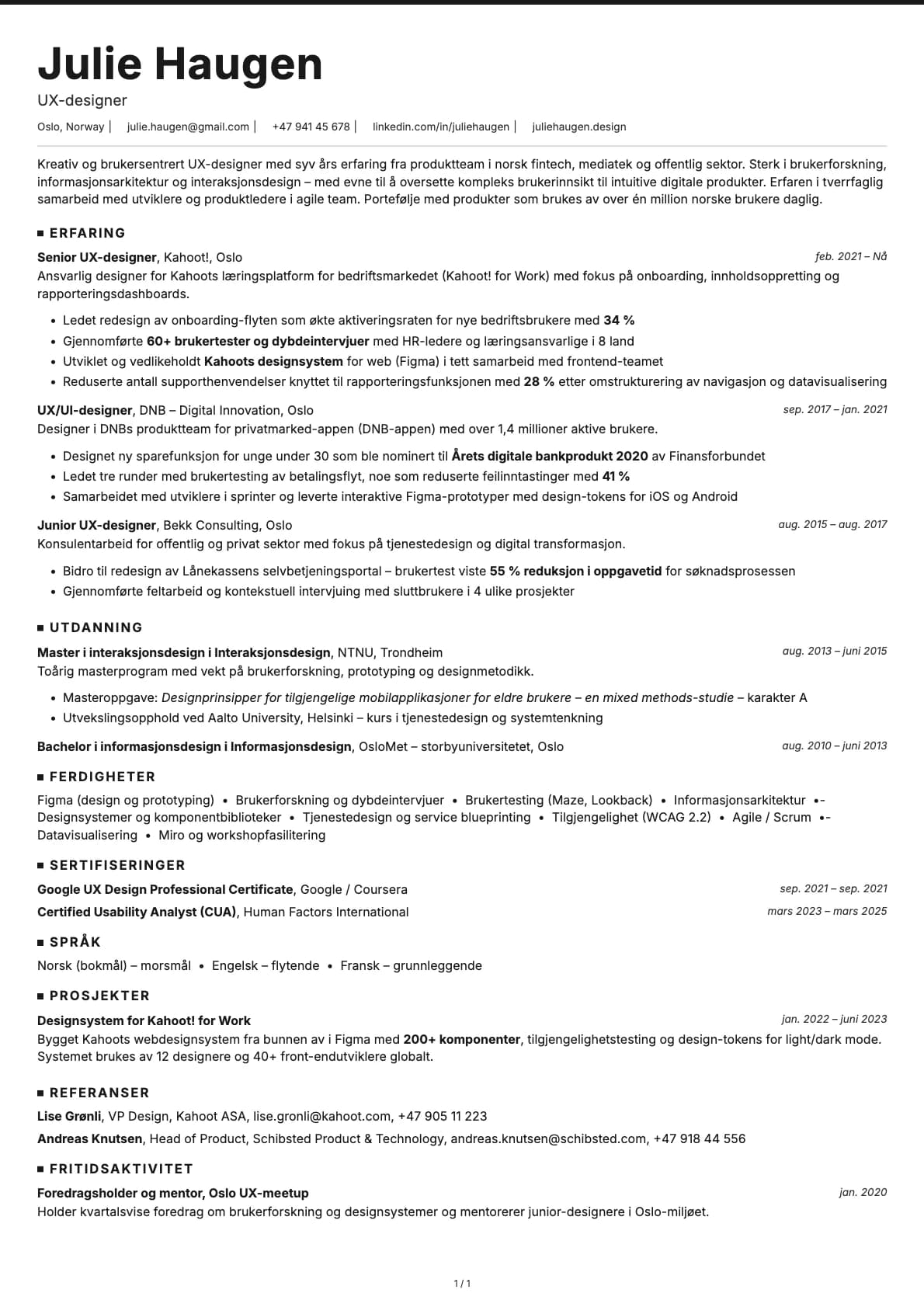 UX designer resume example