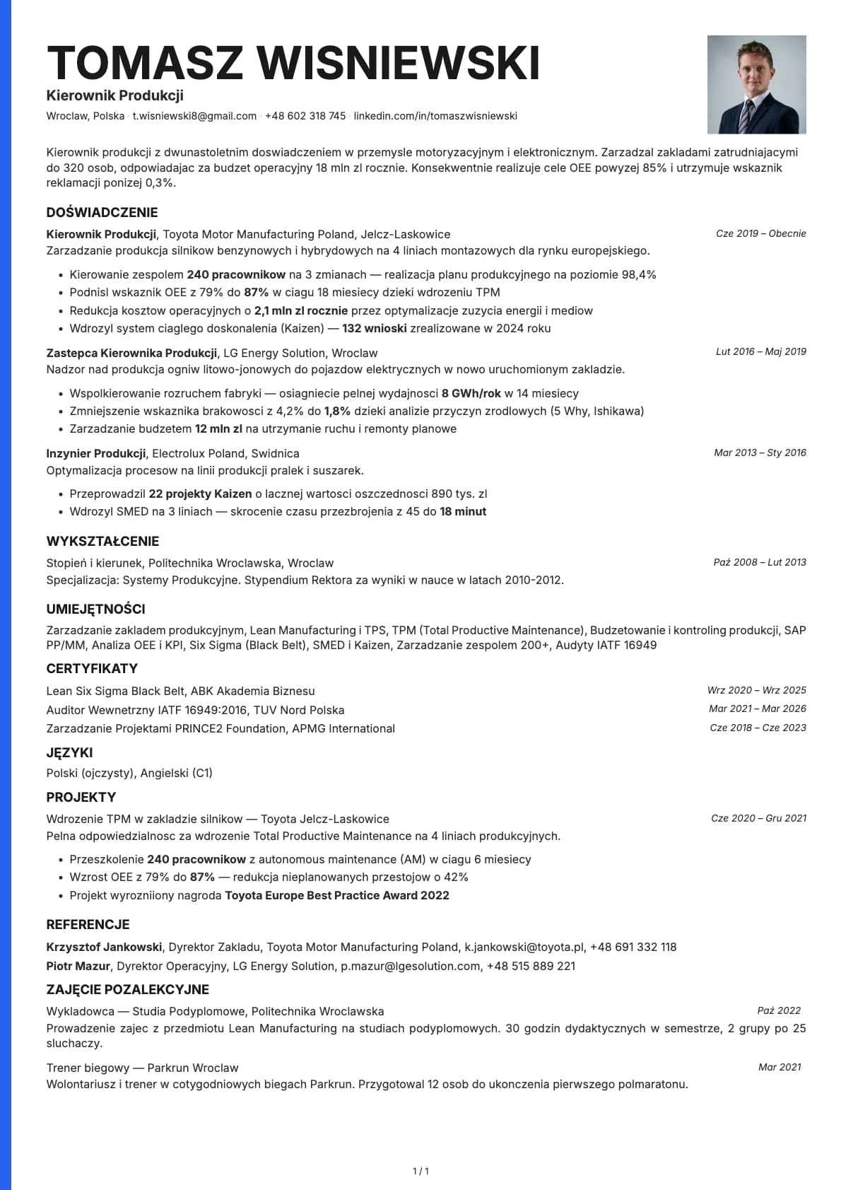 Kierownik Produkcji resume example