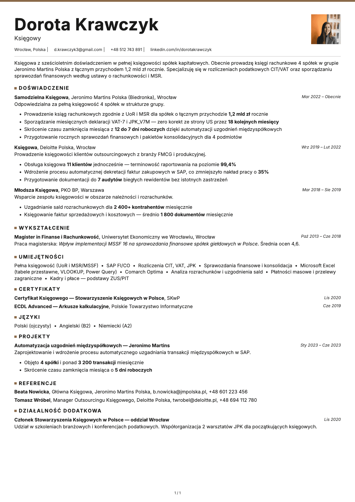 Księgowy resume example