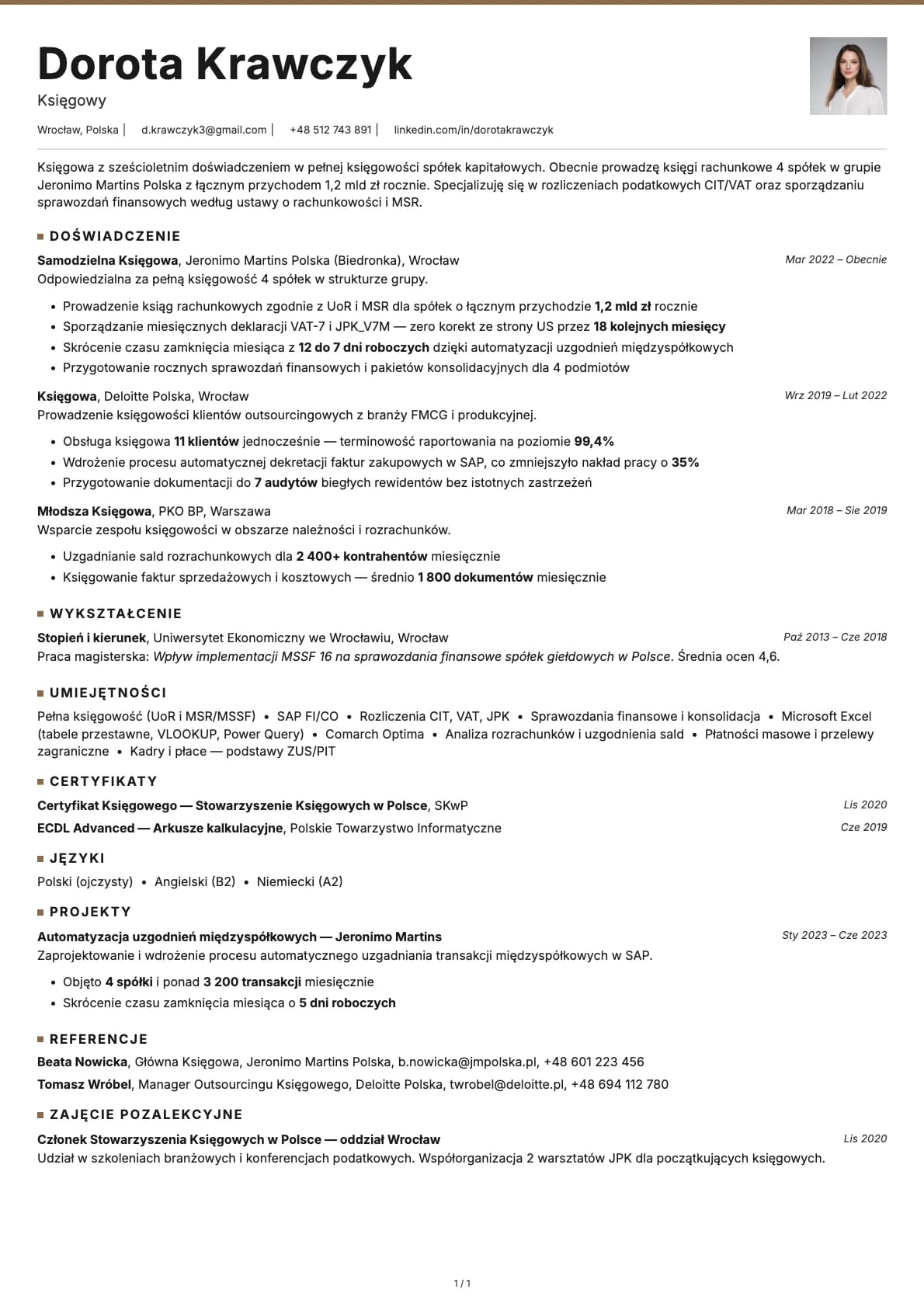 Księgowy resume example