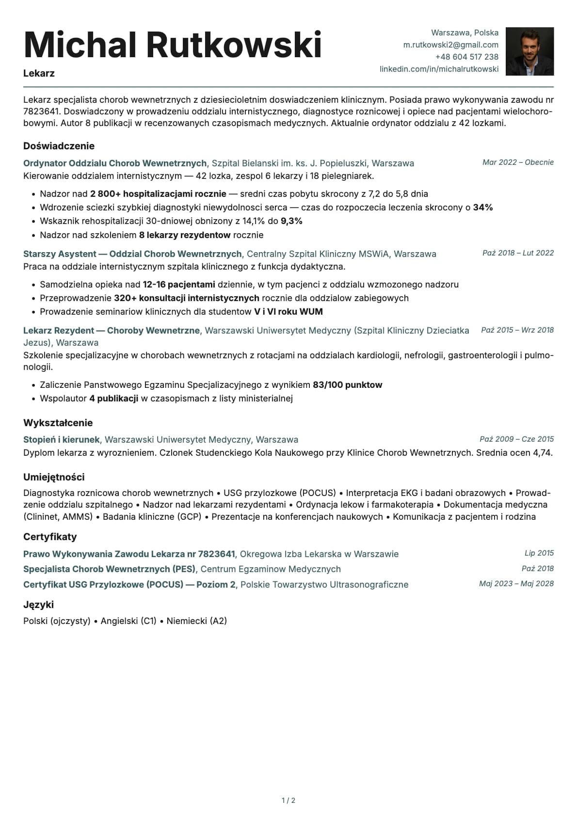 Lekarz resume example