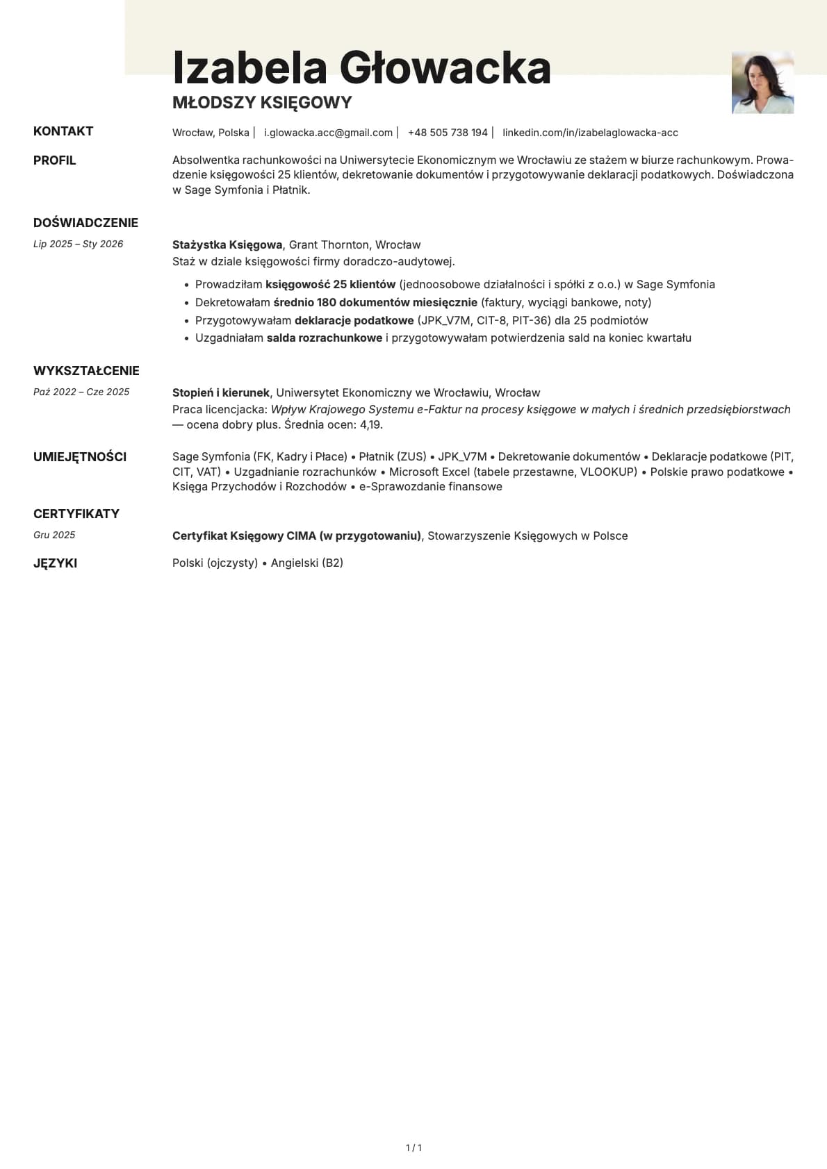 Mlodszy Ksiegowy resume example