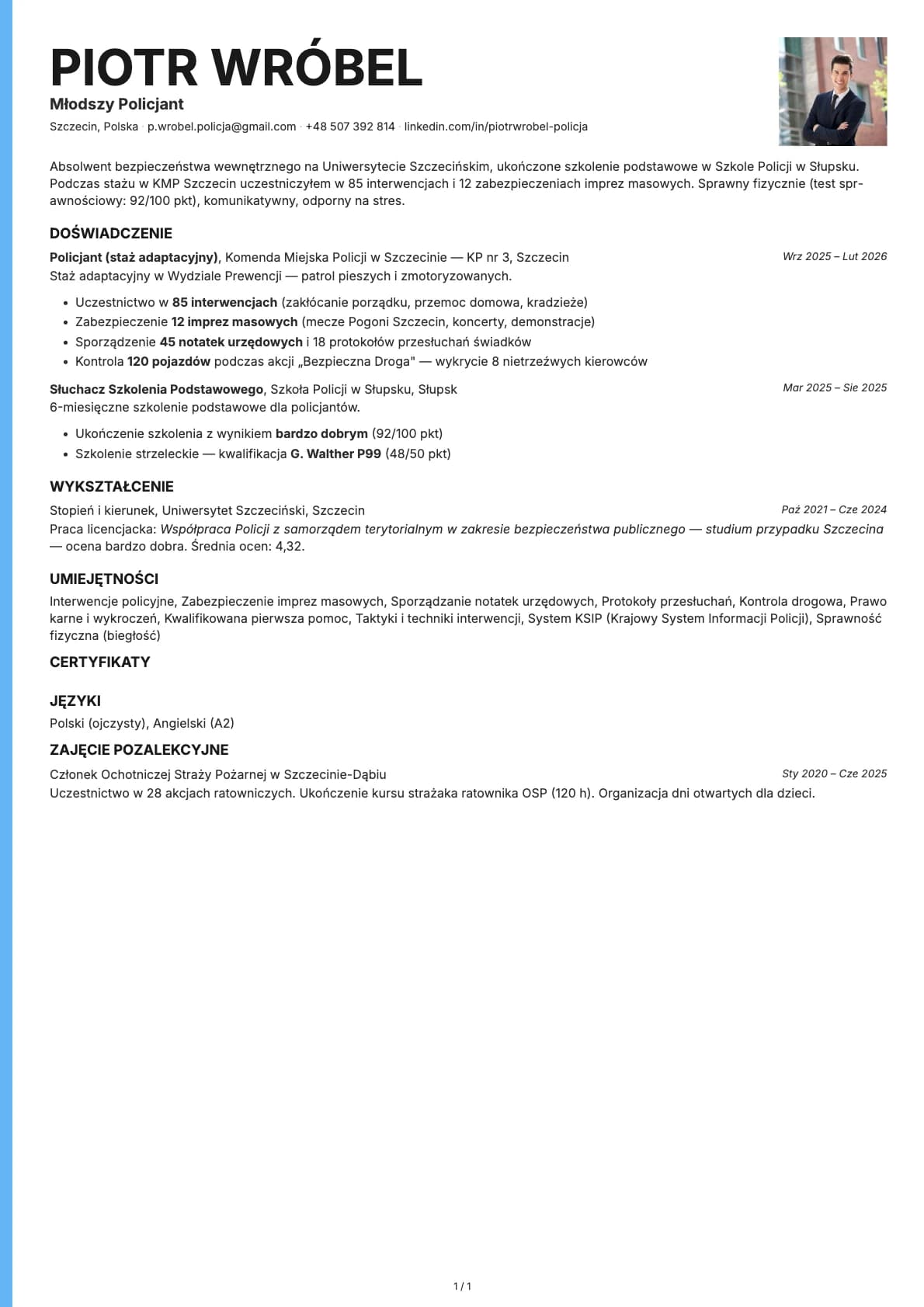 Mlodszy Policjant resume example