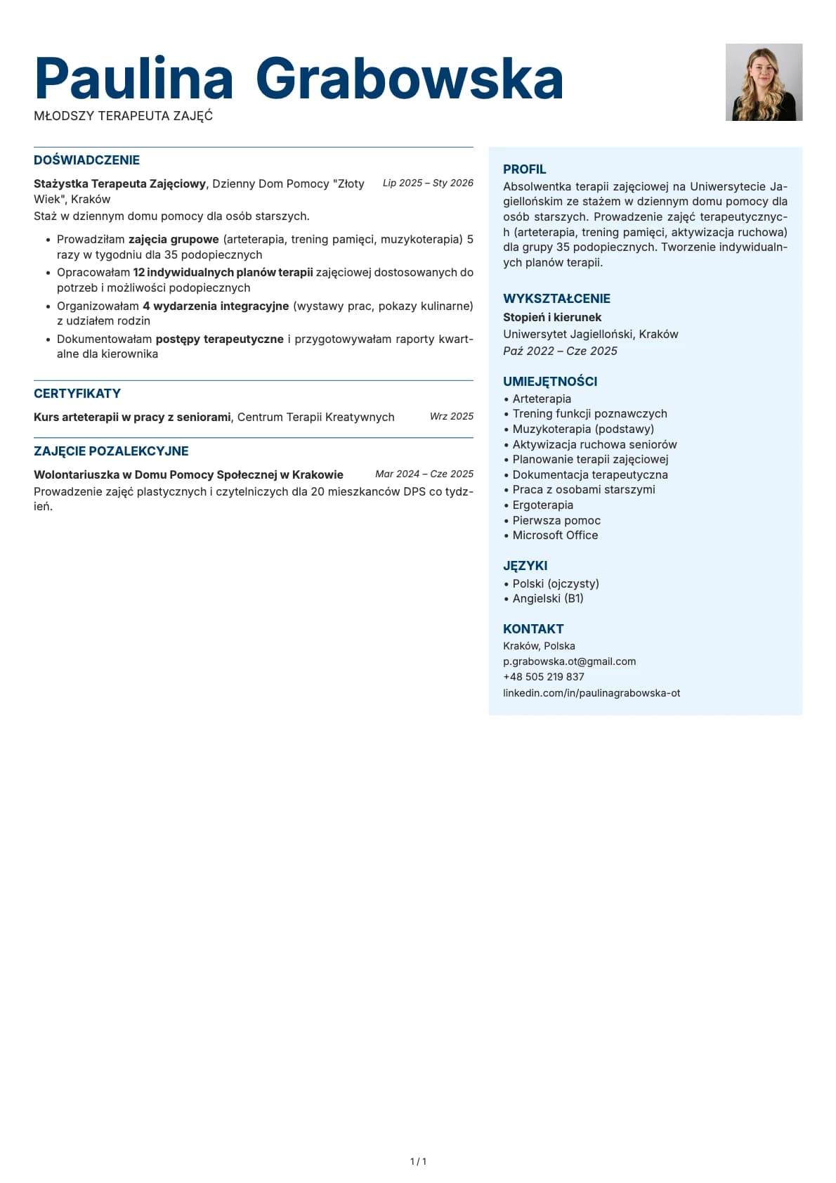 Mlodszy Terapeuta Zajec resume example