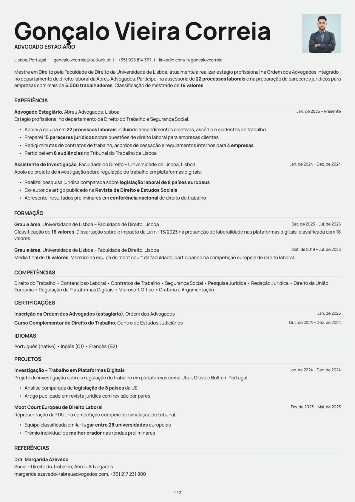 Advogado Estagiario resume example