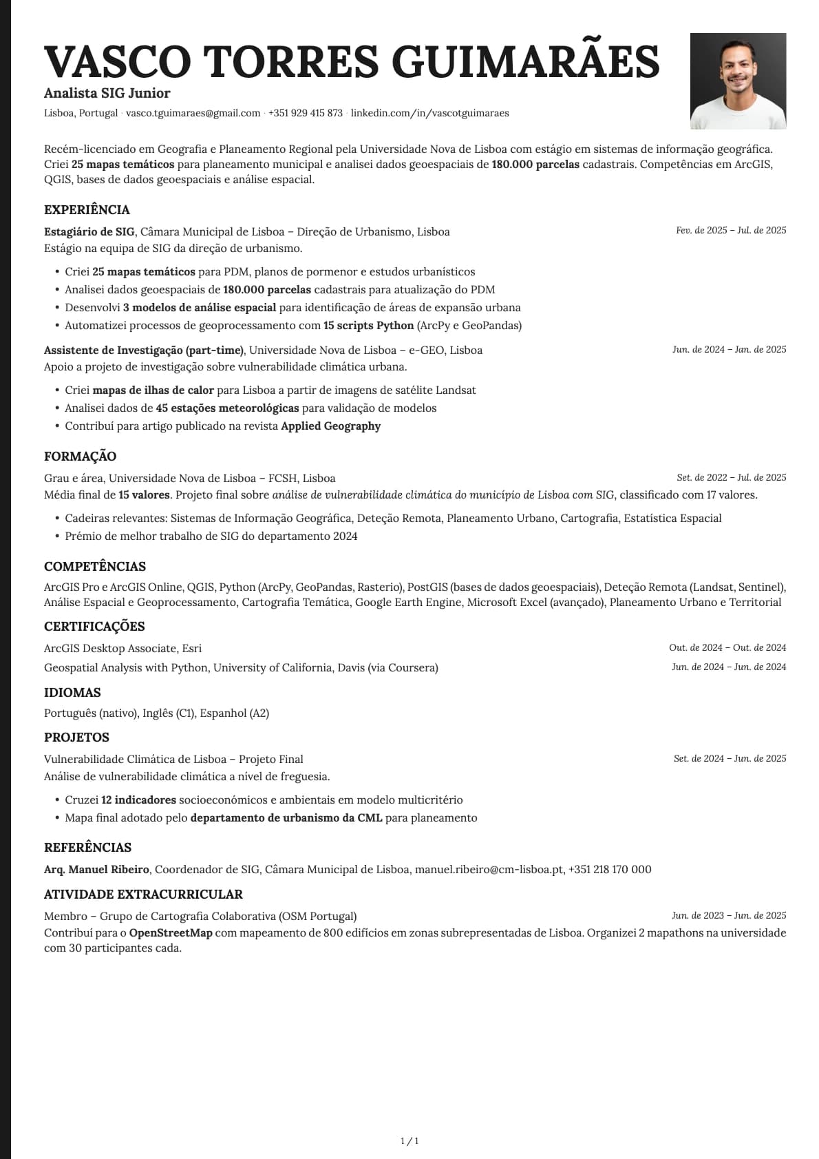 Analista SIG Junior resume example