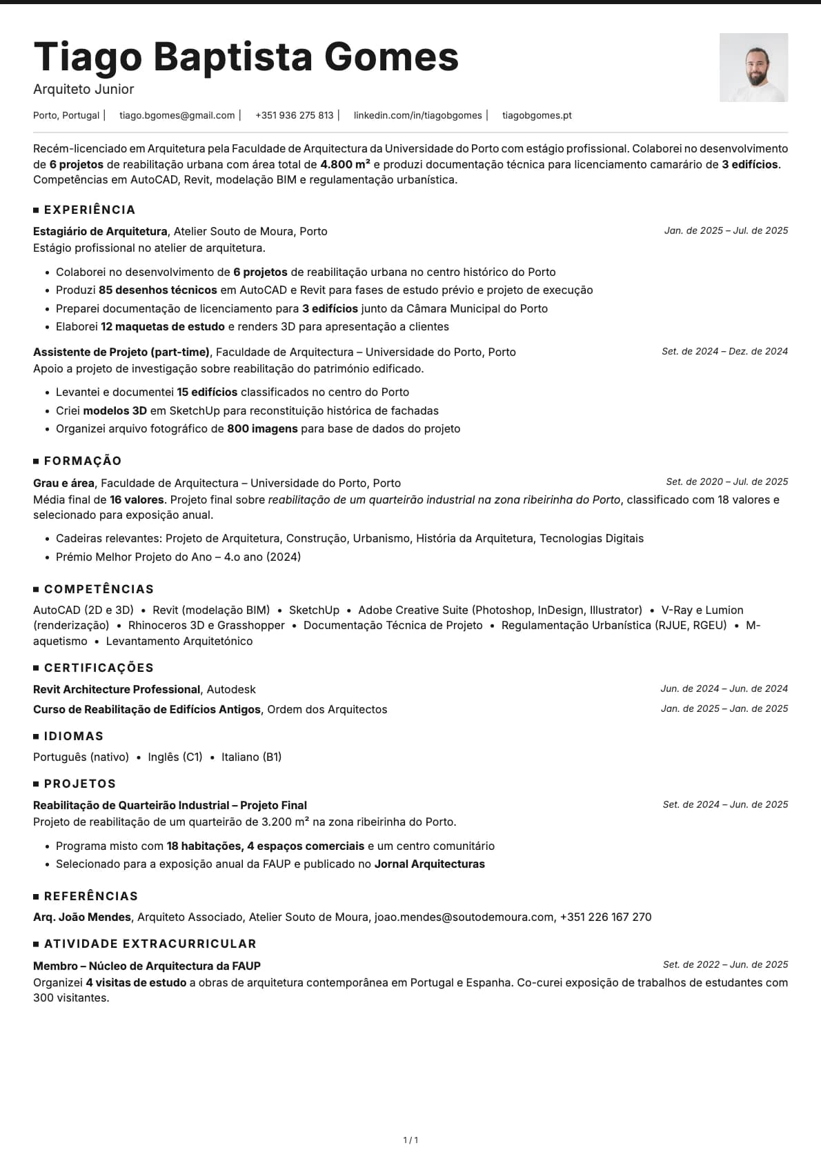 Arquiteto Junior resume example