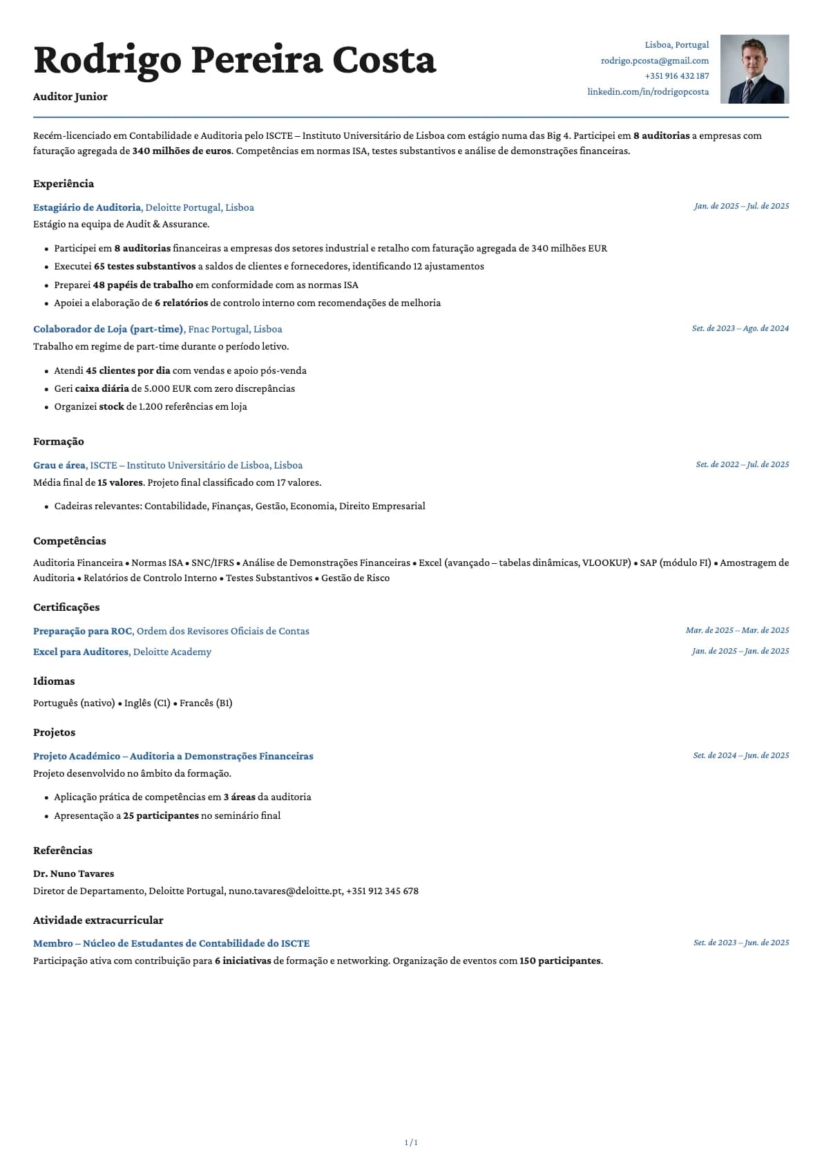 Auditor Junior resume example