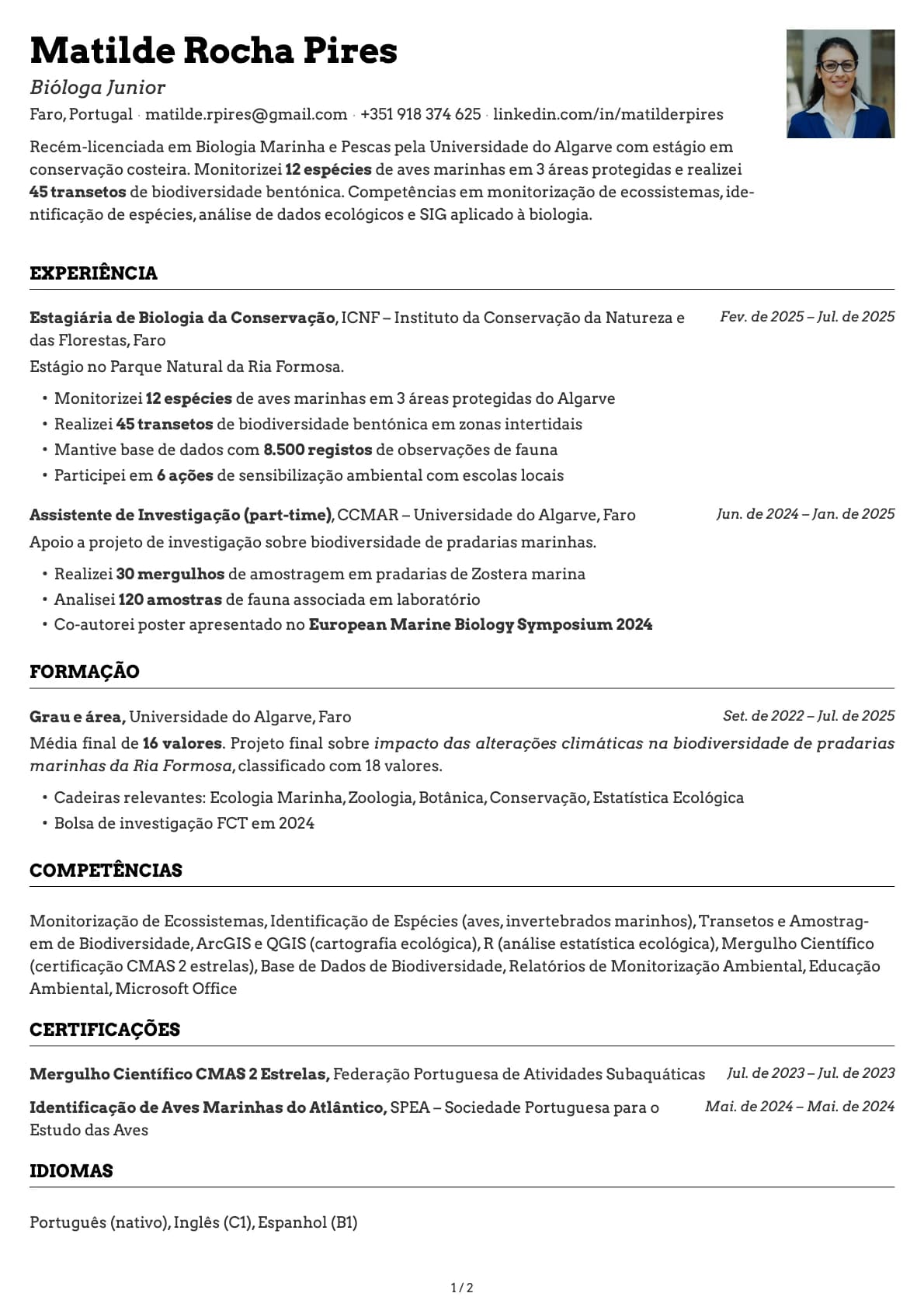 Biologo Junior resume example