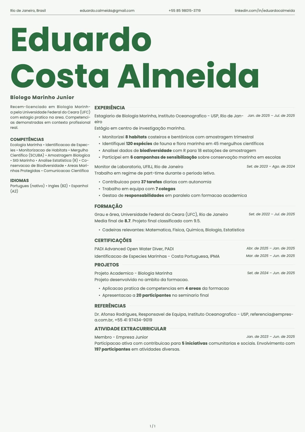 Biologo Marinho Junior resume example