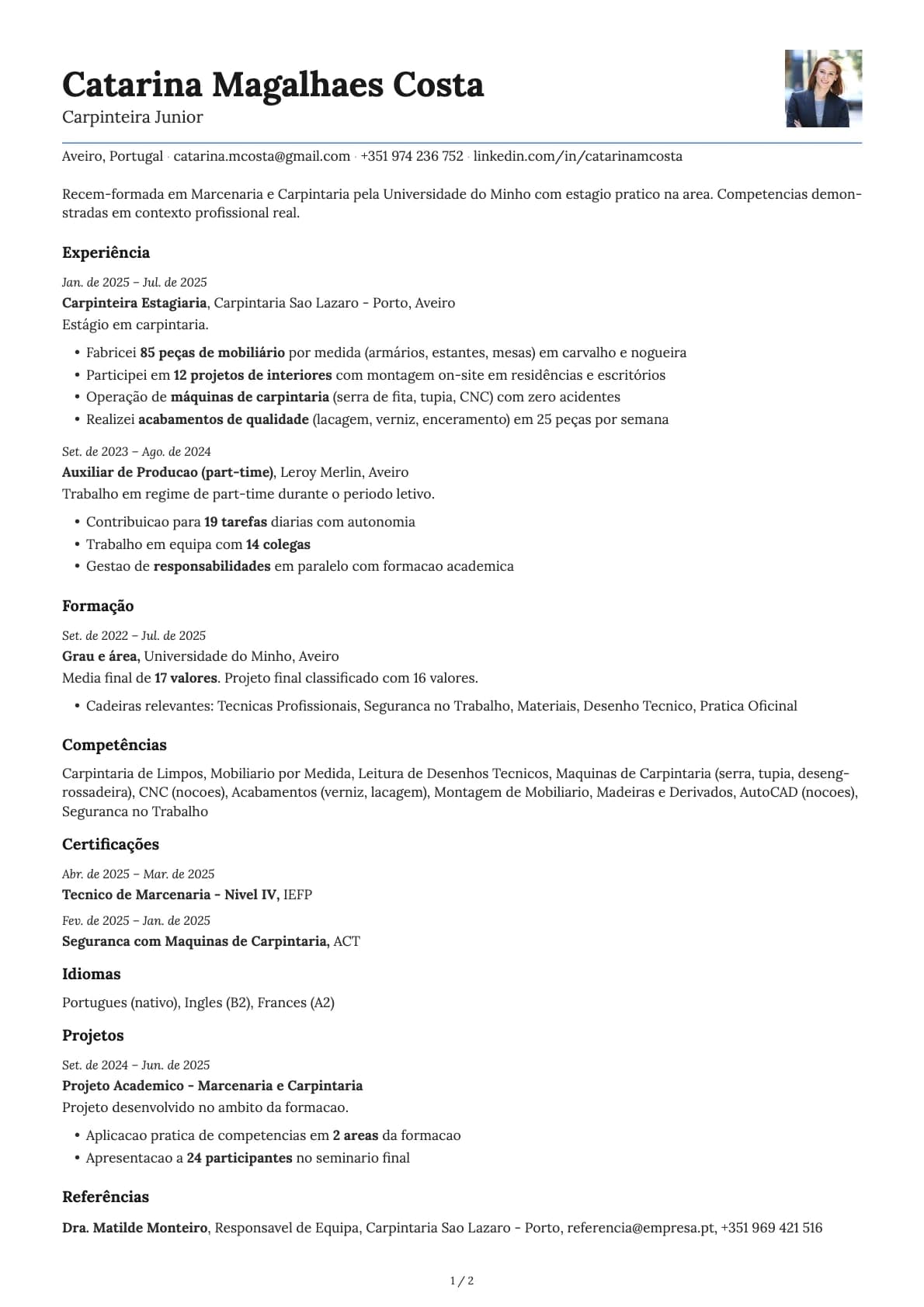 Carpinteira Junior resume example